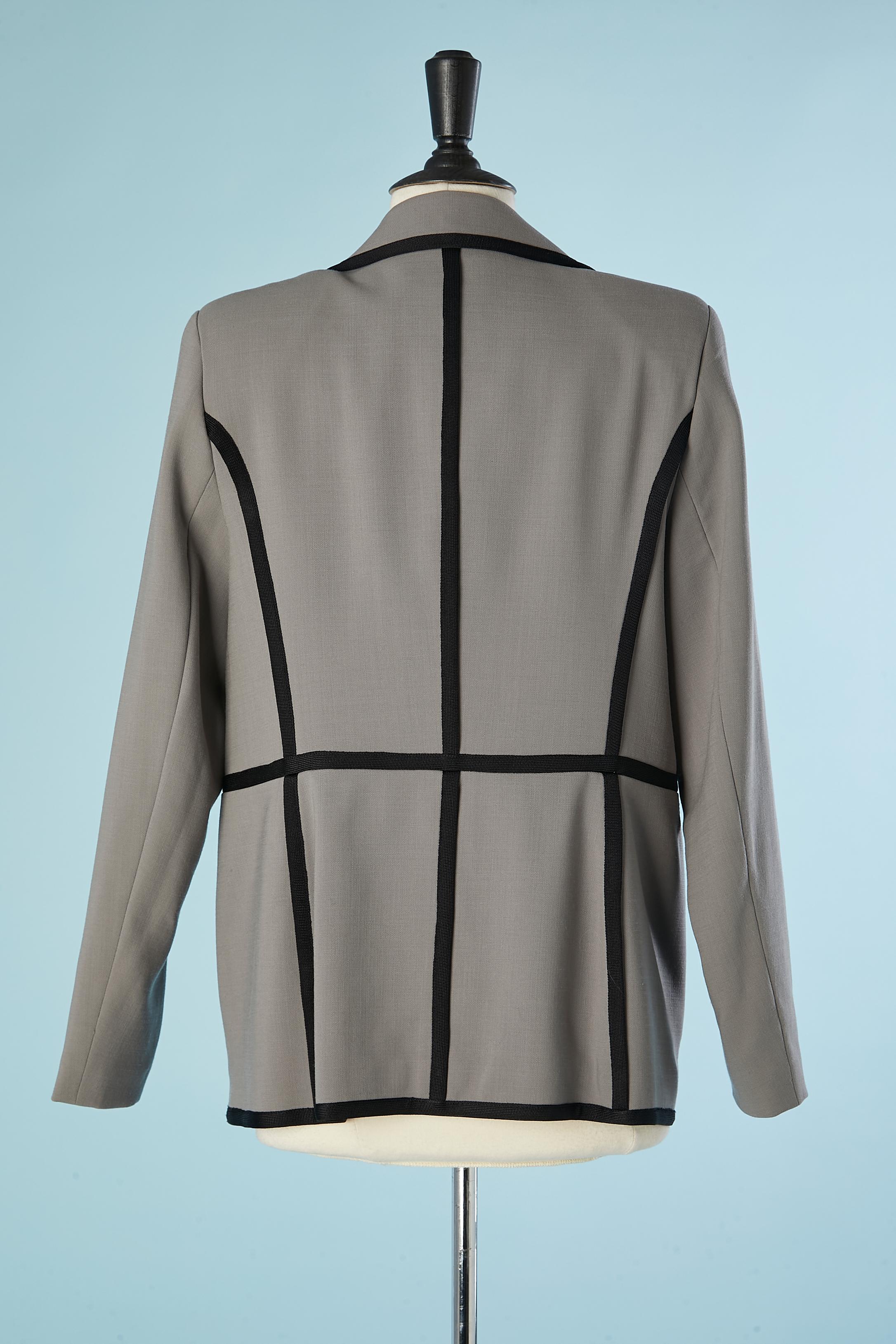 Women's Grey wool single breasted blazer with black piping ESCADA  For Sale