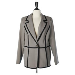 Grey wool single breasted blazer with black piping ESCADA