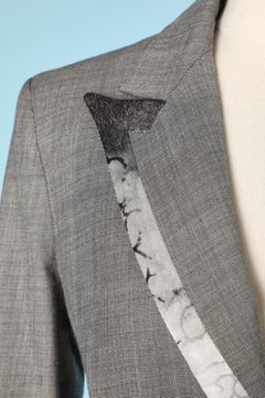 Grey wool single-breasted blazer with printed silk edge John Galliano