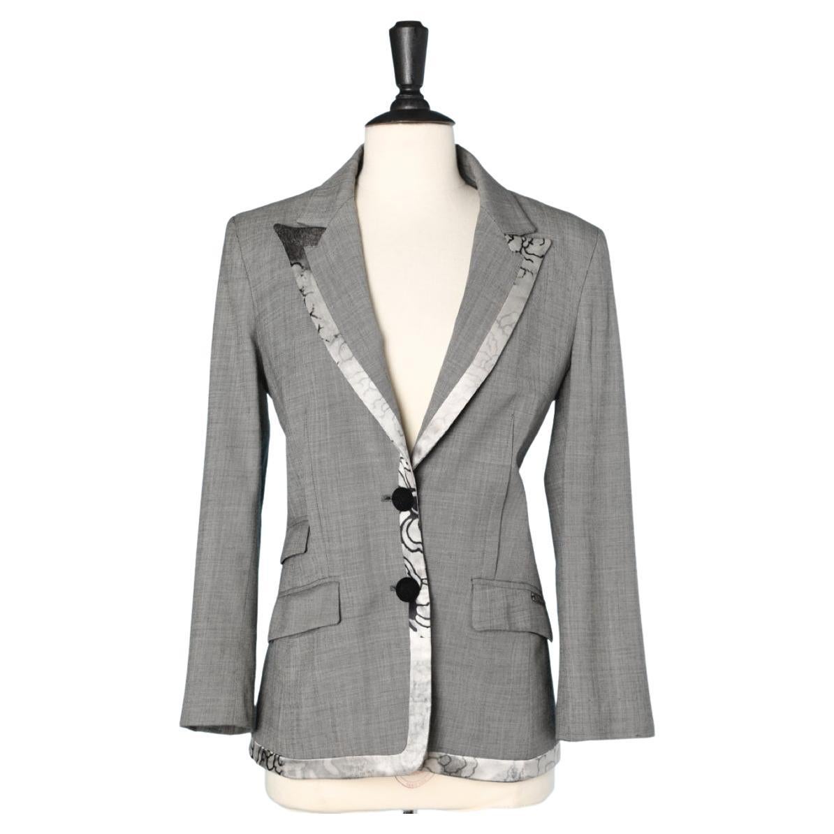 Grey wool single-breasted blazer with printed silk edge John Galliano  For Sale