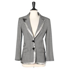 Grey wool single-breasted blazer with printed silk edge John Galliano 