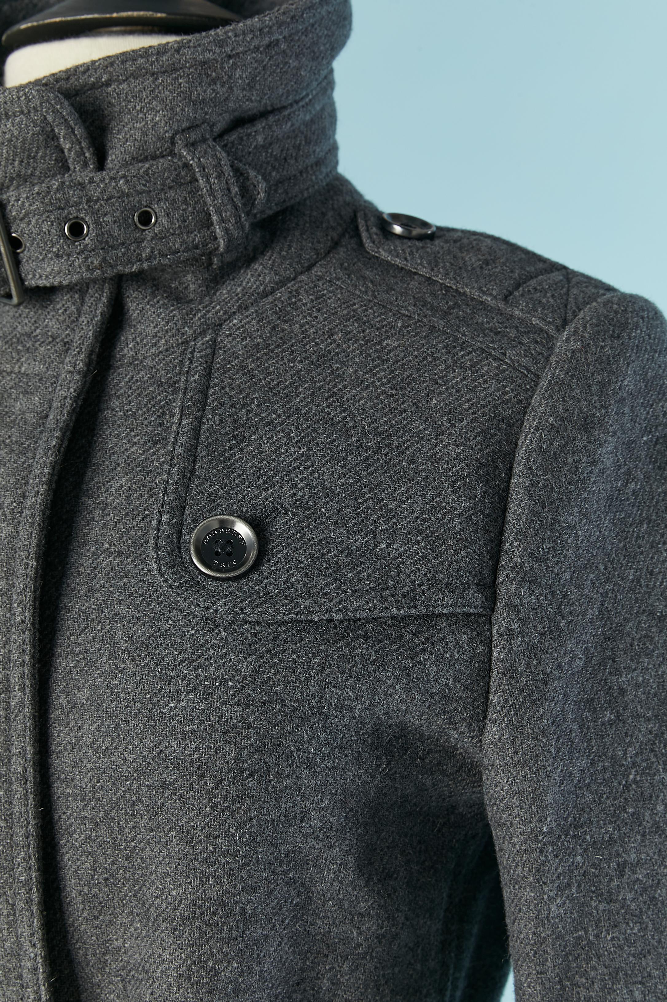 Black Grey wool single breasted coat BURBERRY BRIT New with tag For Sale