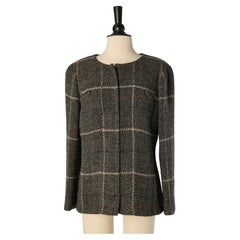 Grey wool single breasted jacket with check pattern CHANEL