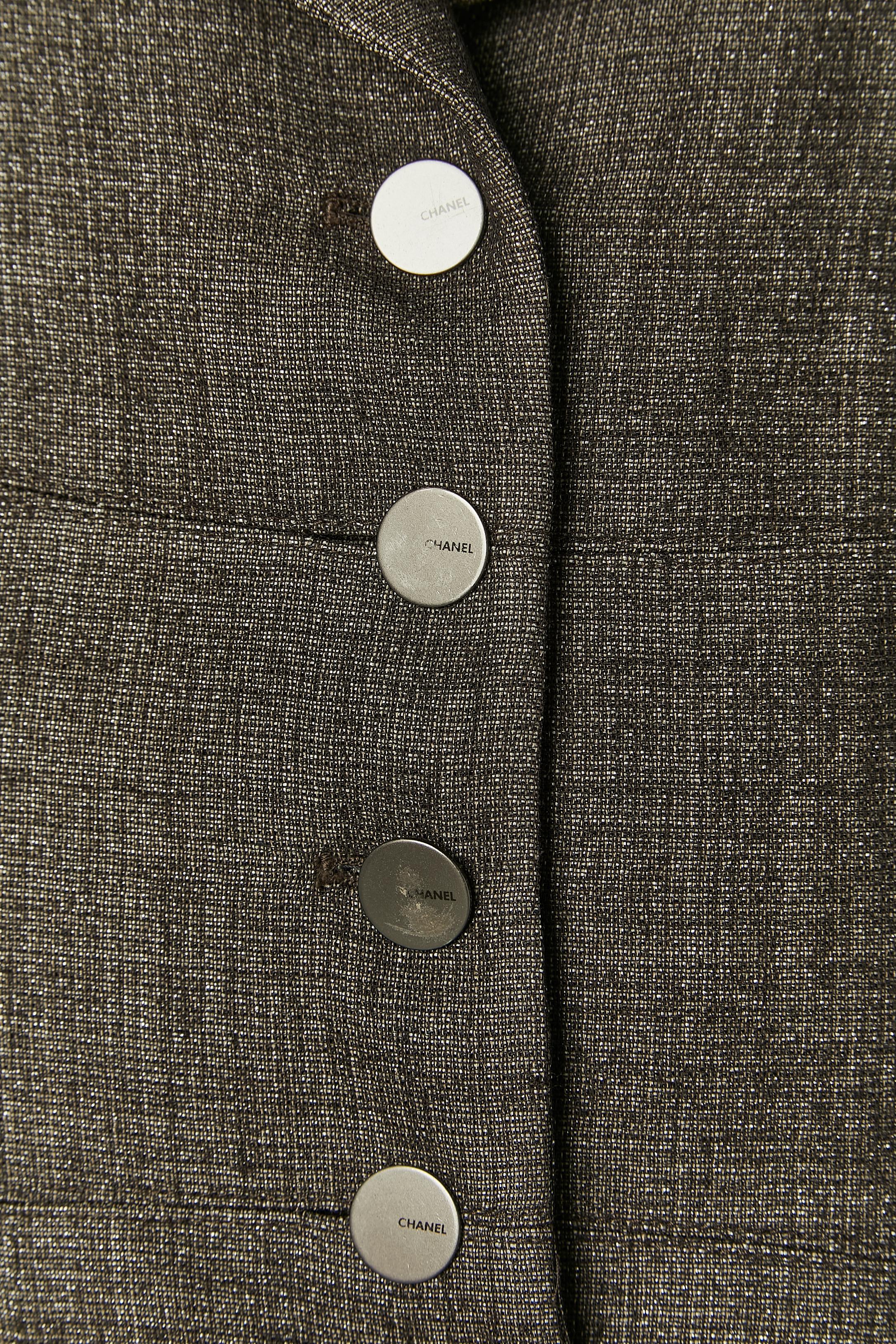 Noir Grey wool single breasted jacket with lurex threads CHANEL en vente