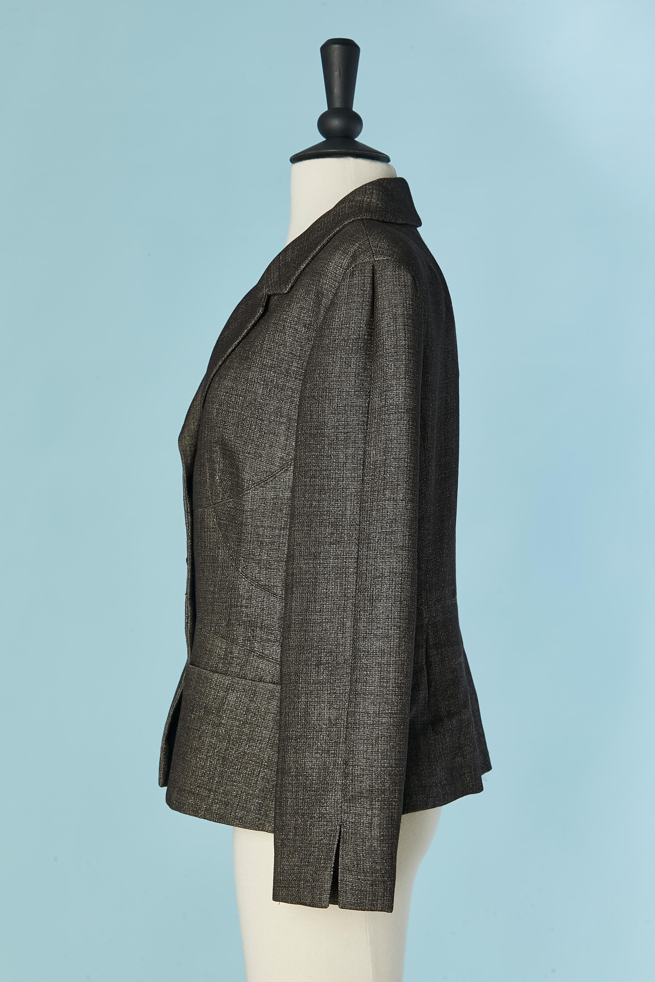 Grey wool single breasted jacket with lurex threads CHANEL en vente 1
