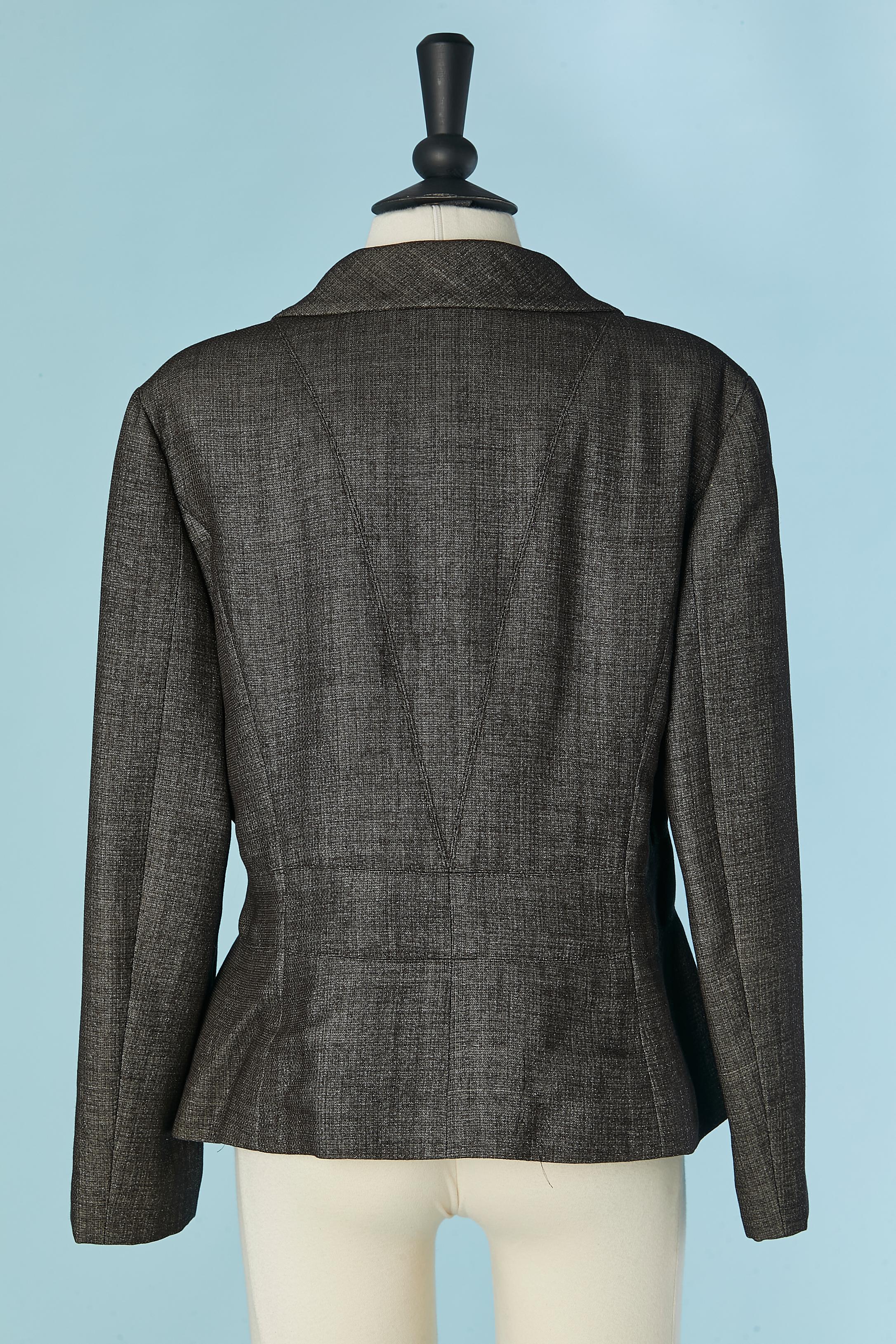 Grey wool single breasted jacket with lurex threads CHANEL en vente 2