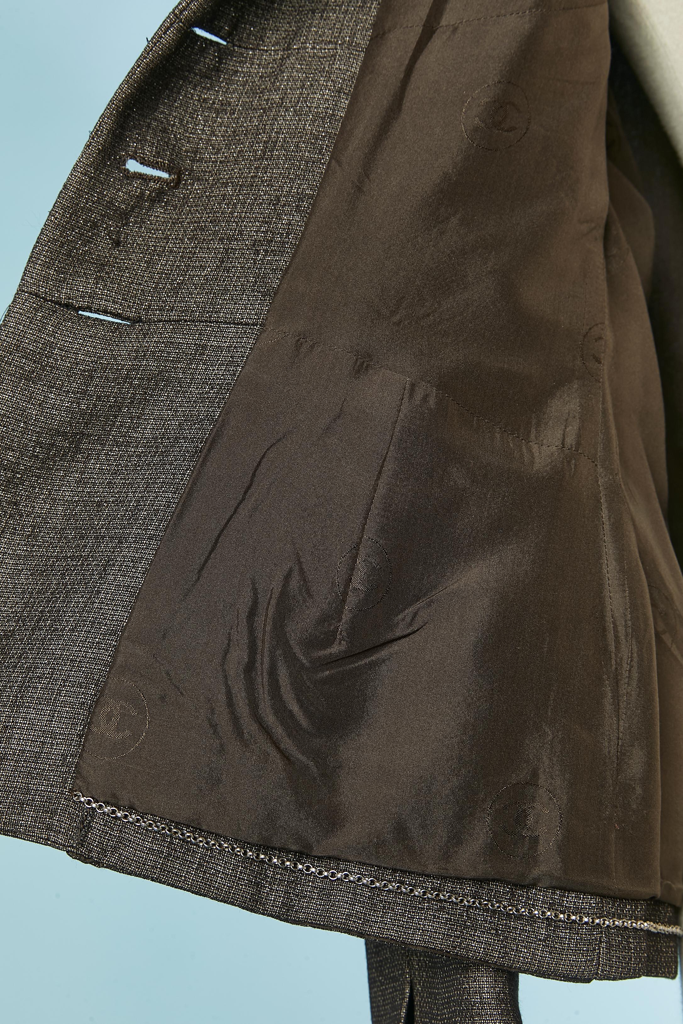 Grey wool single breasted jacket with lurex threads CHANEL en vente 3