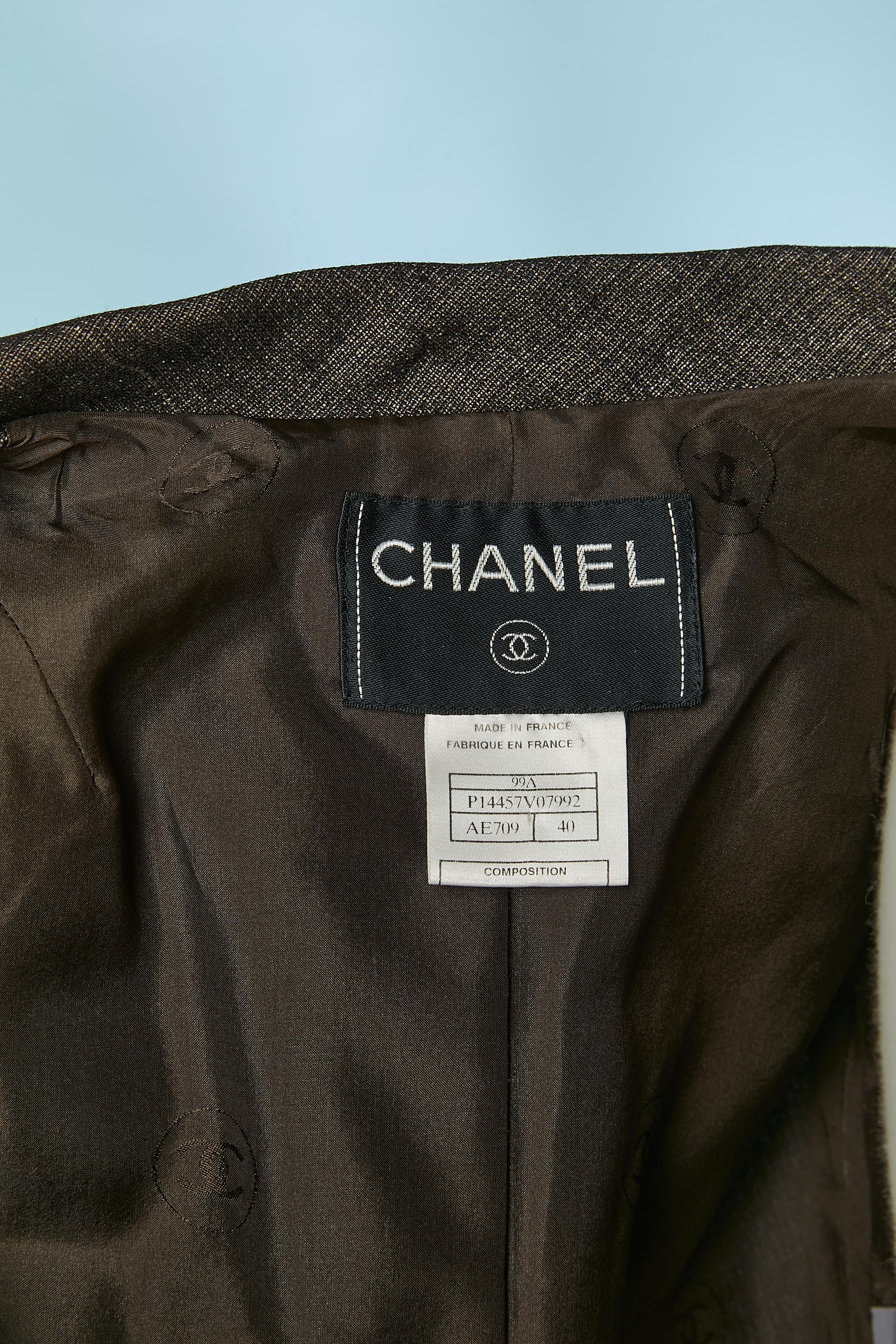 Grey wool single breasted jacket with lurex threads CHANEL en vente 4