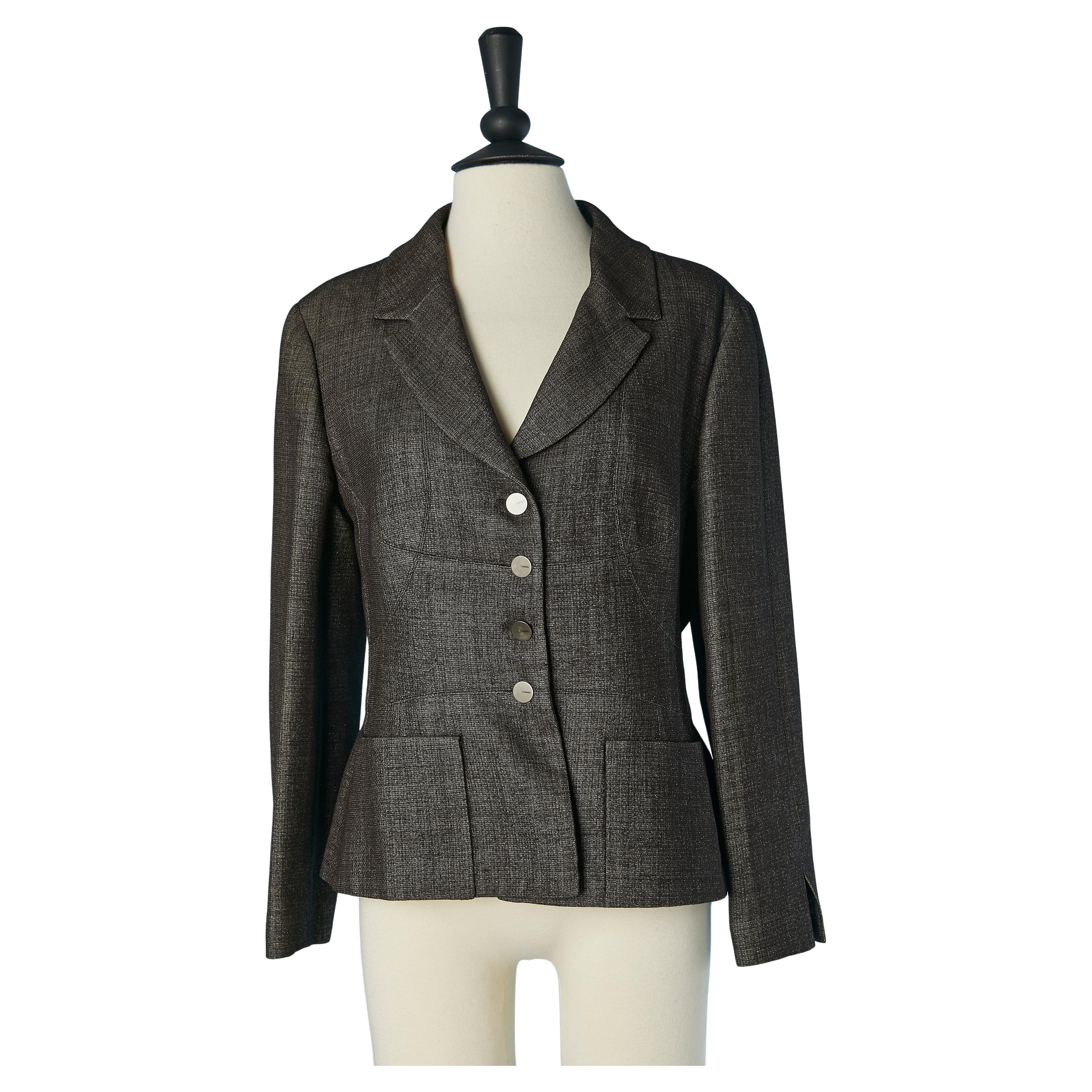 Grey wool single breasted jacket with lurex threads CHANEL en vente
