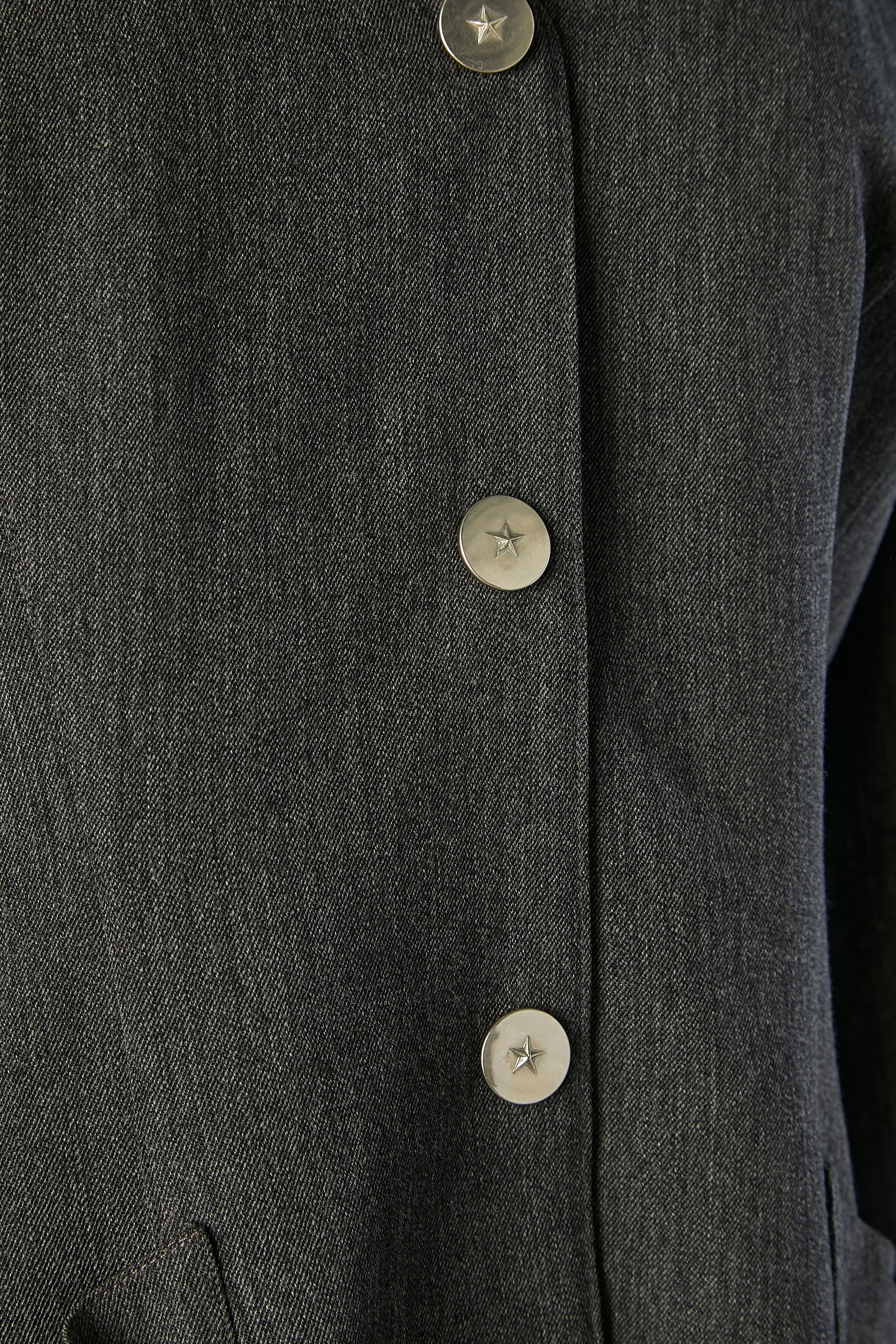 Grey wool single-breasted jacket with snap with star on Mugler  In Excellent Condition For Sale In Saint-Ouen-Sur-Seine, FR