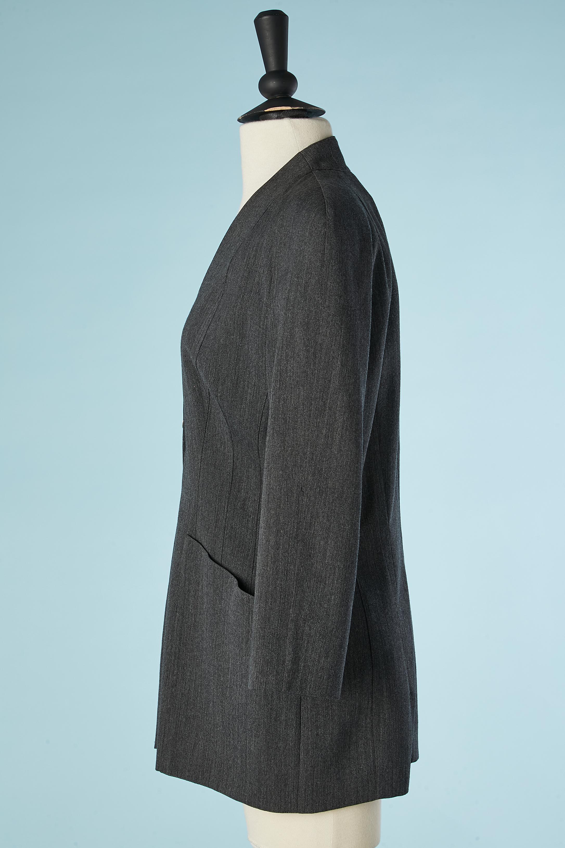 Grey wool single-breasted jacket with snap with star on Mugler  For Sale 1