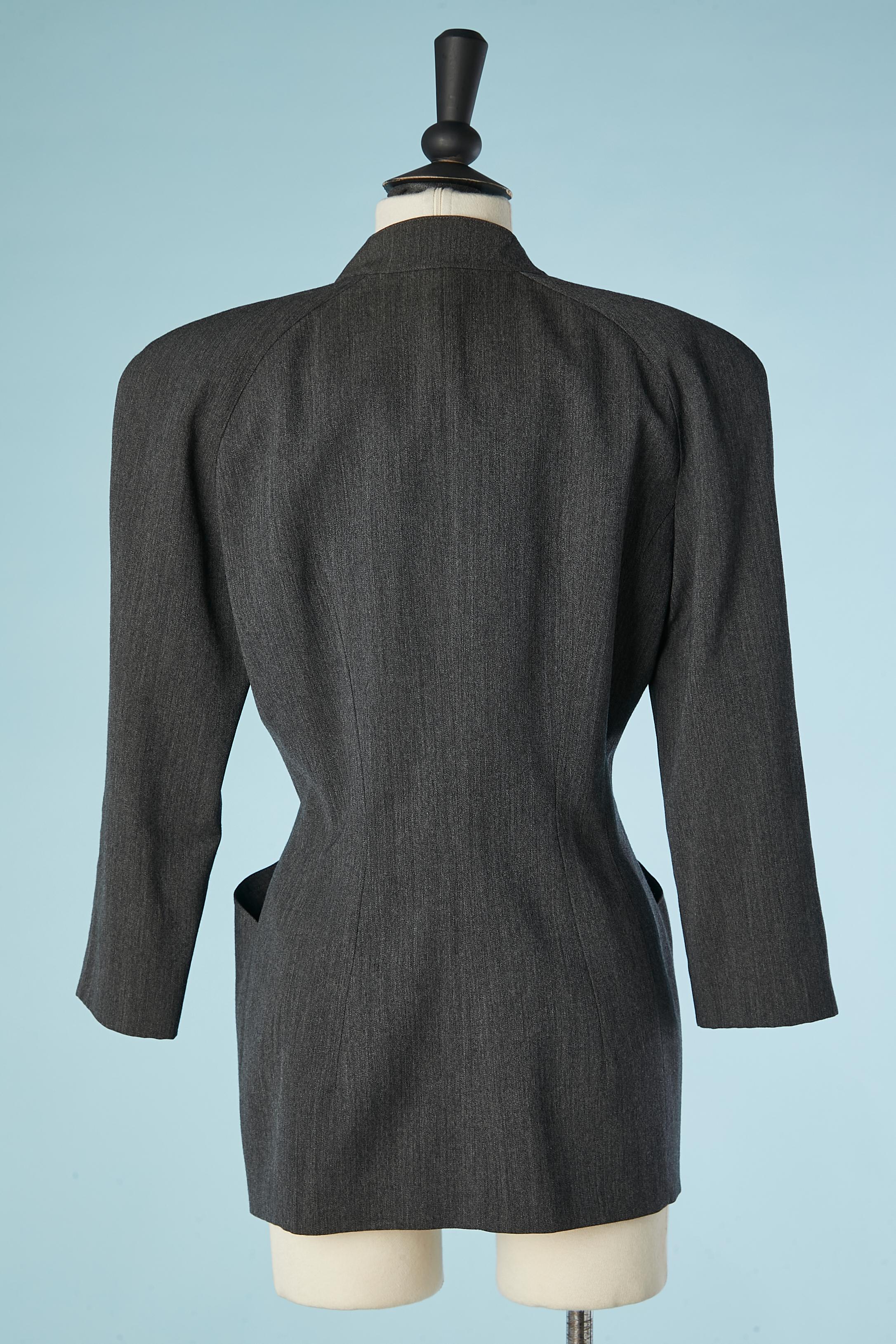 Grey wool single-breasted jacket with snap with star on Mugler  For Sale 2