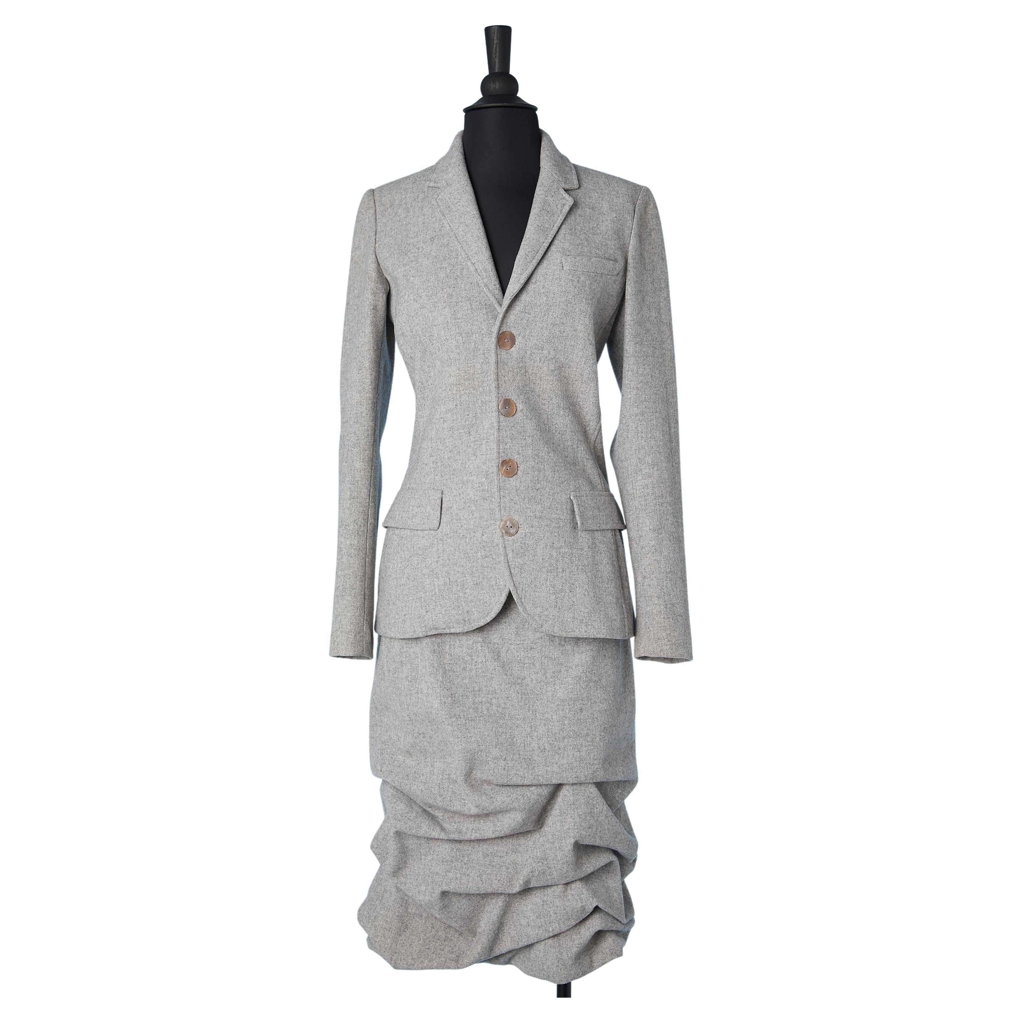 Grey wool skirt suit with "bouillonnée" skirt  Jean-Paul Gaultier Classique  For Sale