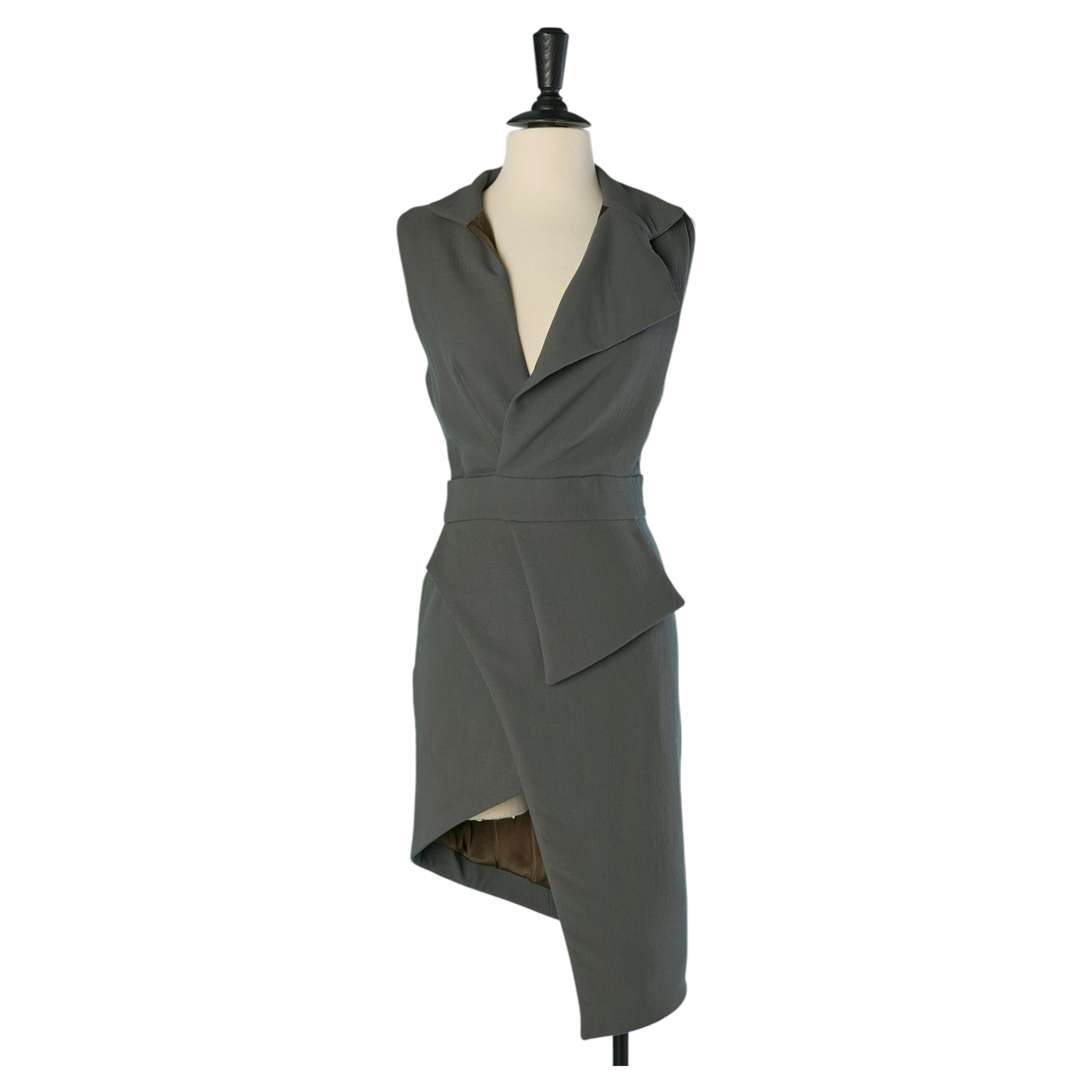 Grey wool sleeveless wrapped dress ALEXANDRE VAUTHIER COUTURE