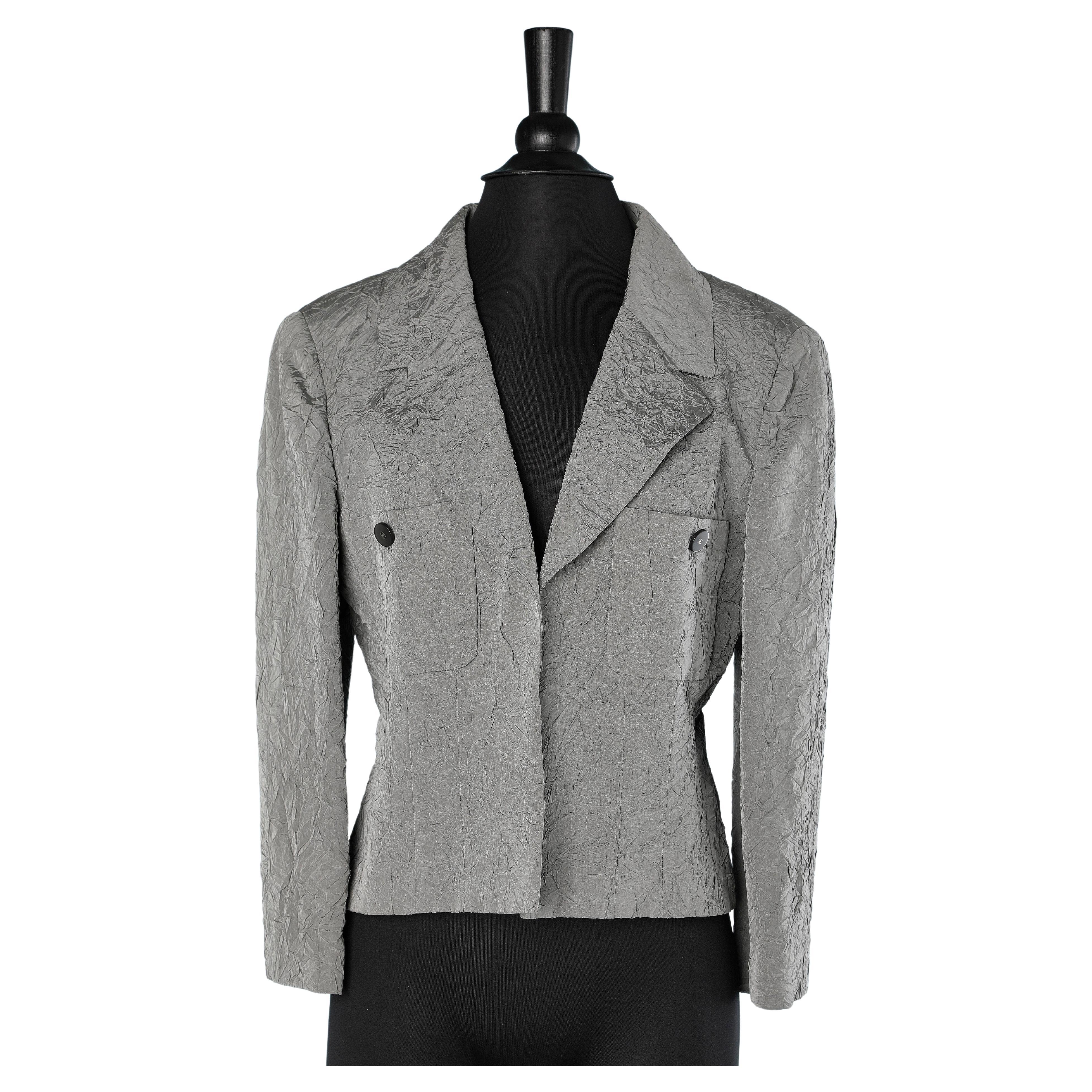 Grey wrinkled edge to edge jacket with branded buttons Chanel  For Sale