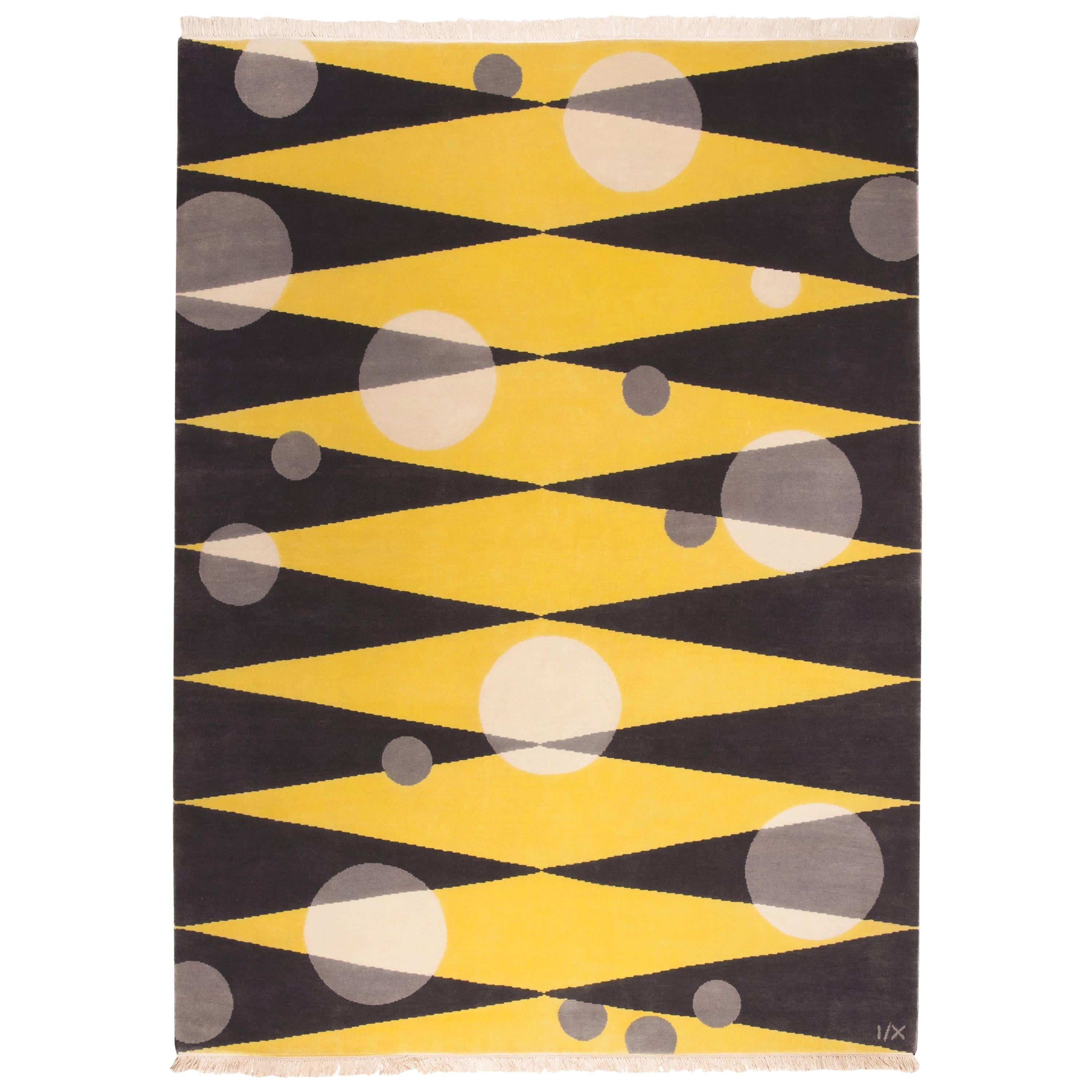  Rug Morning Sun - Modern Carpet Grey Yellow Black White Wool Geometric Circle  