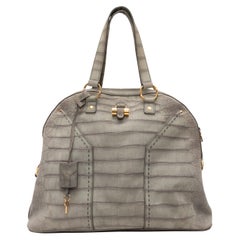 Used Grey Yves Saint Lauren Embossed Croc XL Muse Bag