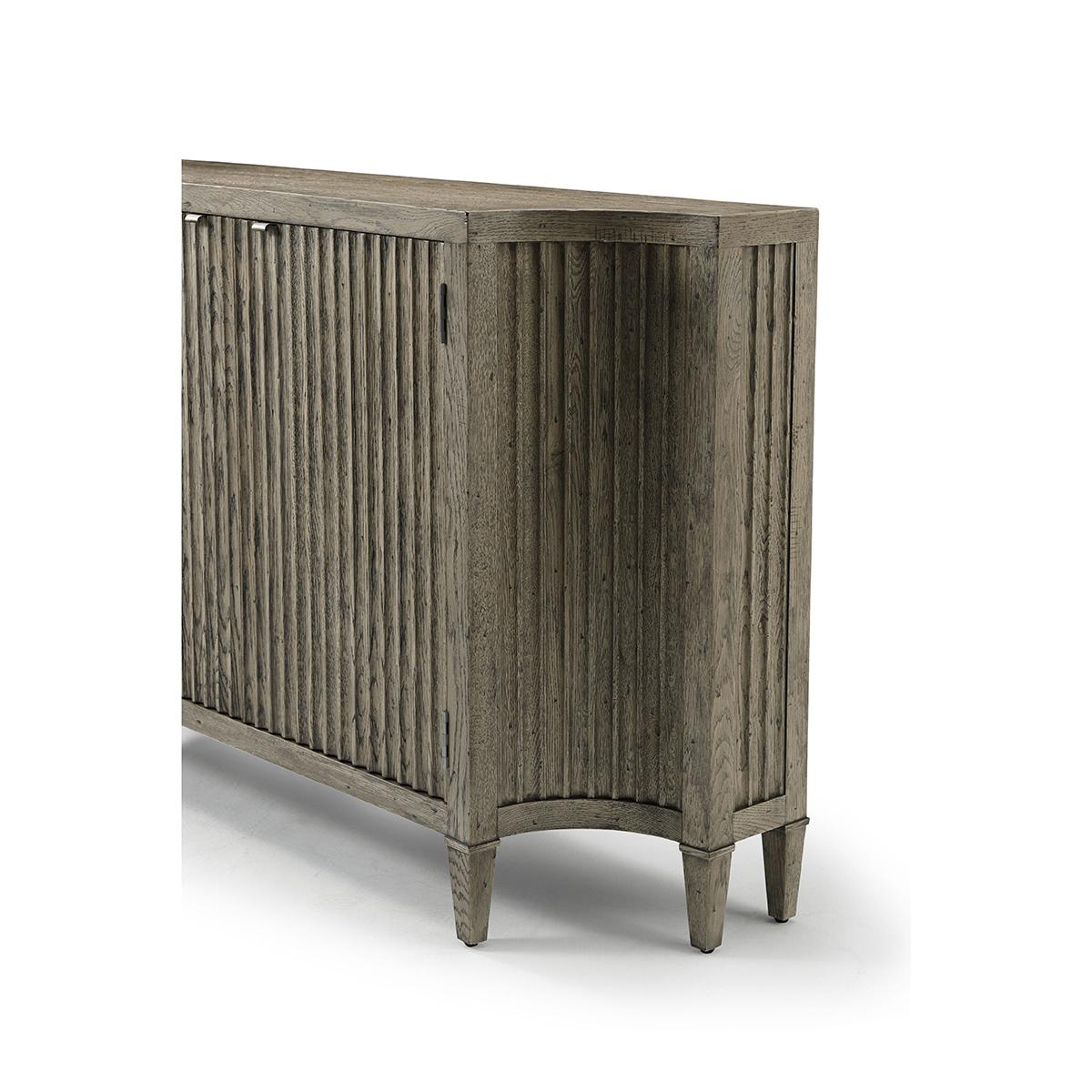 Contemporary Greyed Fluted Modern Oak Credenza For Sale