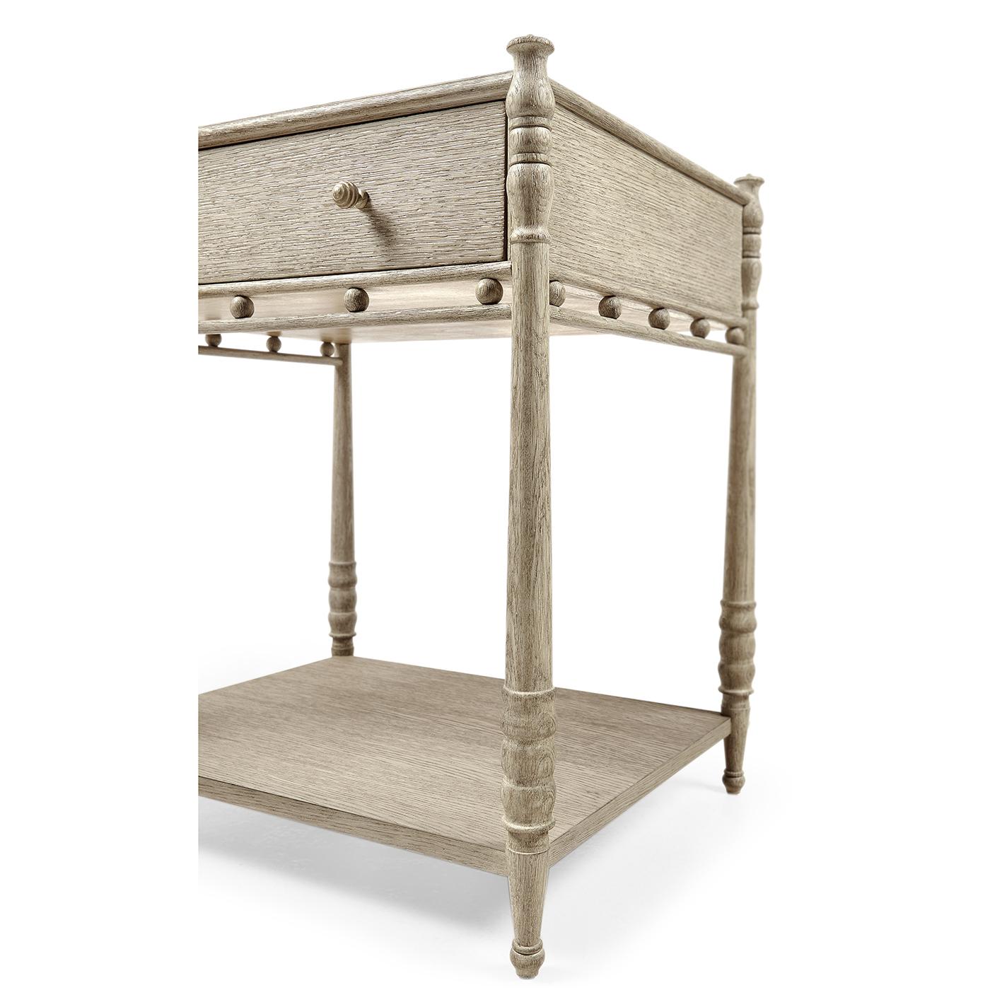 Wood Greyed Oak Rustic Bedside Table For Sale