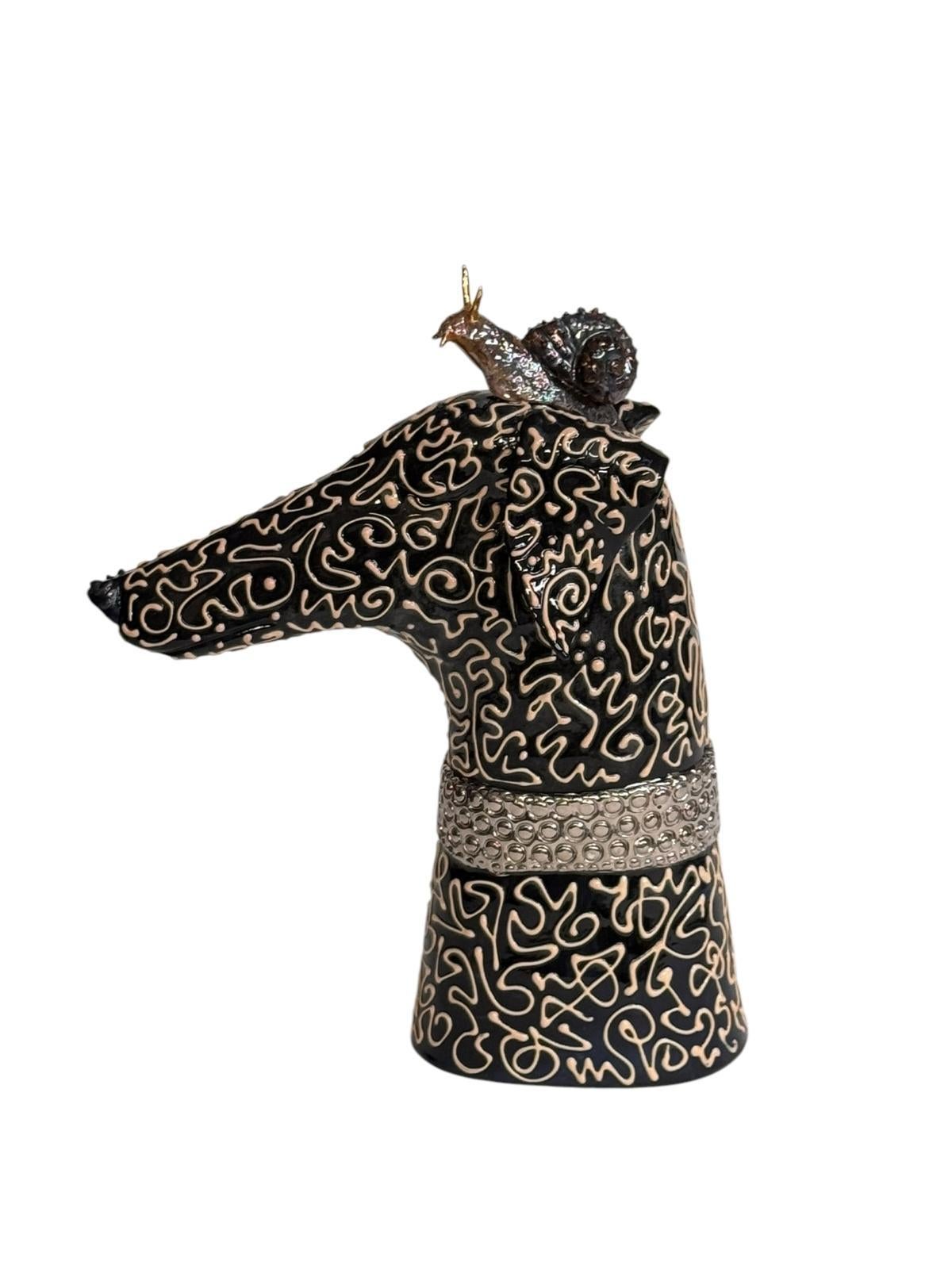 Galgo Perro Negro Centro de cerámica collar de plata Hecho a mano en Italia Nuevo 2025 Italiano en venta
