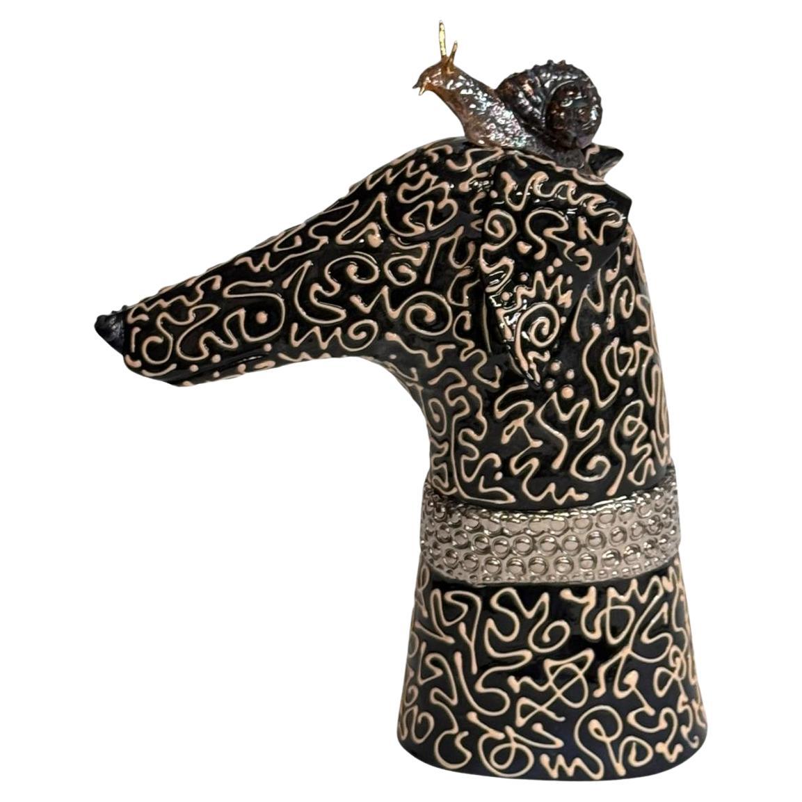Galgo Perro Negro Centro de cerámica collar de plata Hecho a mano en Italia Nuevo 2025