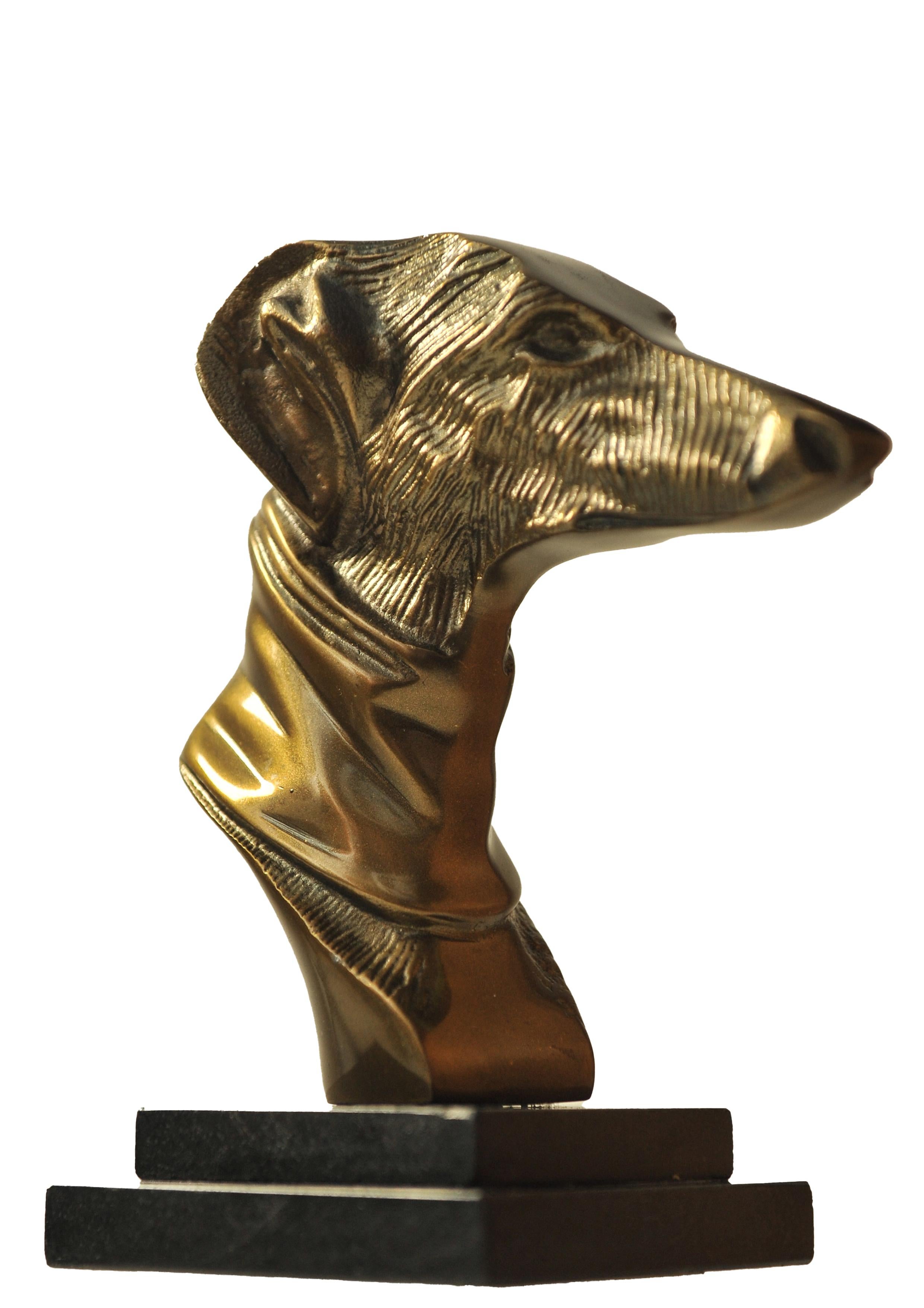Greyhound Bronze Figurehead On Plinth Ideal For Desk Paperweight Or Decoration. For Sale 3