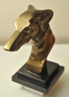 Greyhound Bronze Figurehead On Plinth Ideal For Desk Paperweight Or Decoration.