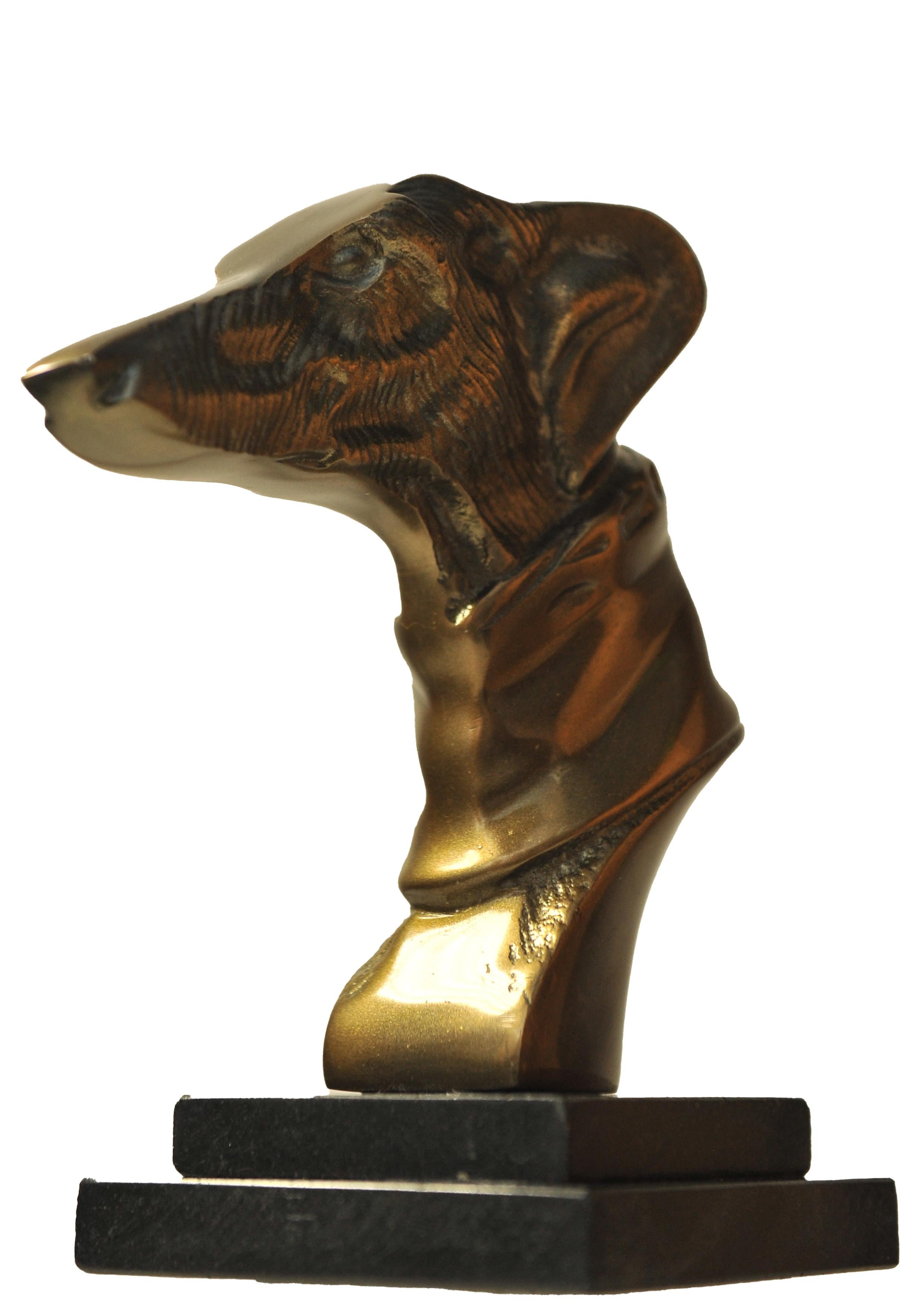 Art Deco Greyhound Bronze Figurehead On Plinth Ideal For Desk Paperweight Or Decoration. For Sale