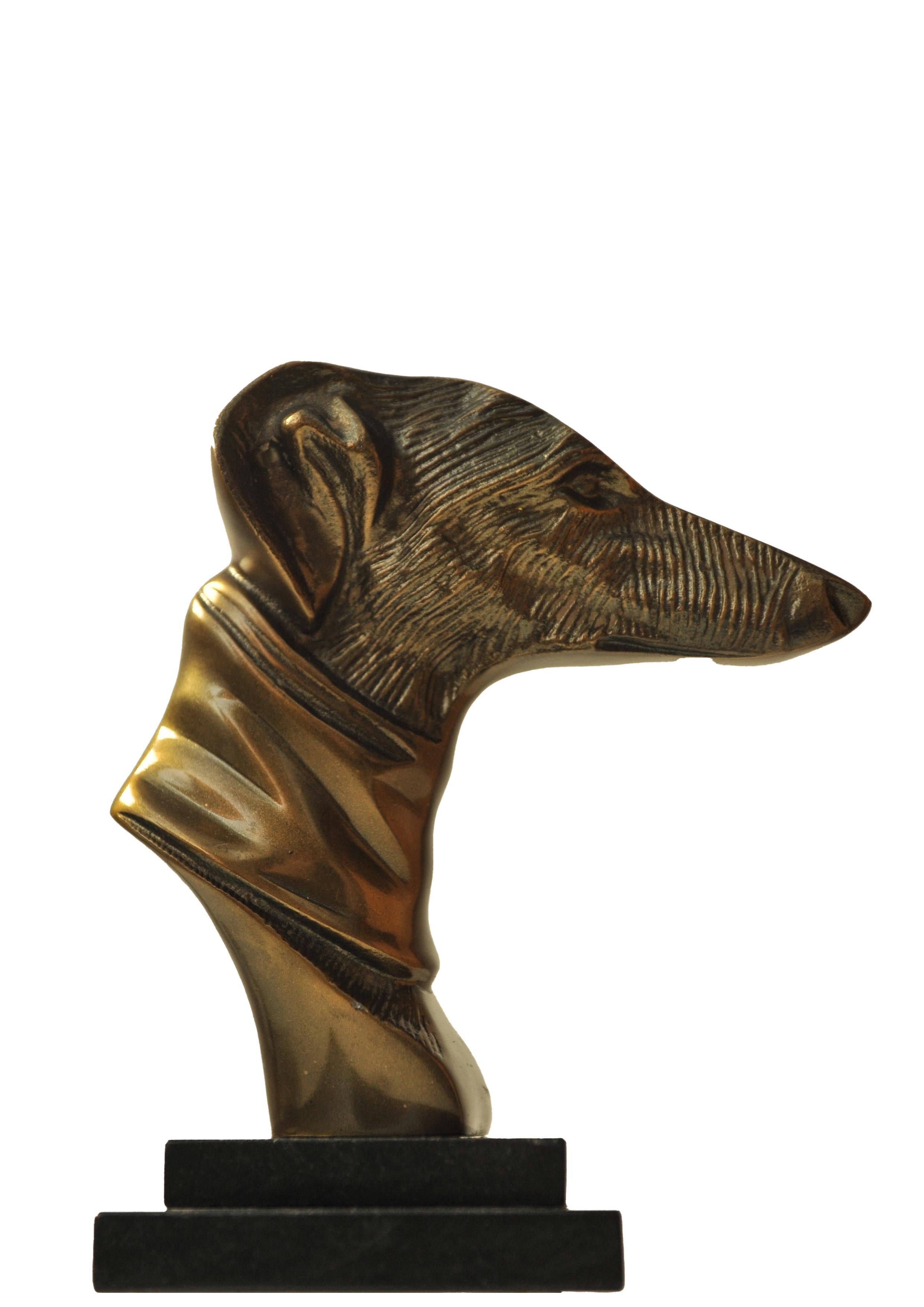 Greyhound Bronze Figurehead On Plinth Ideal For Desk Paperweight Or Decoration. For Sale 2