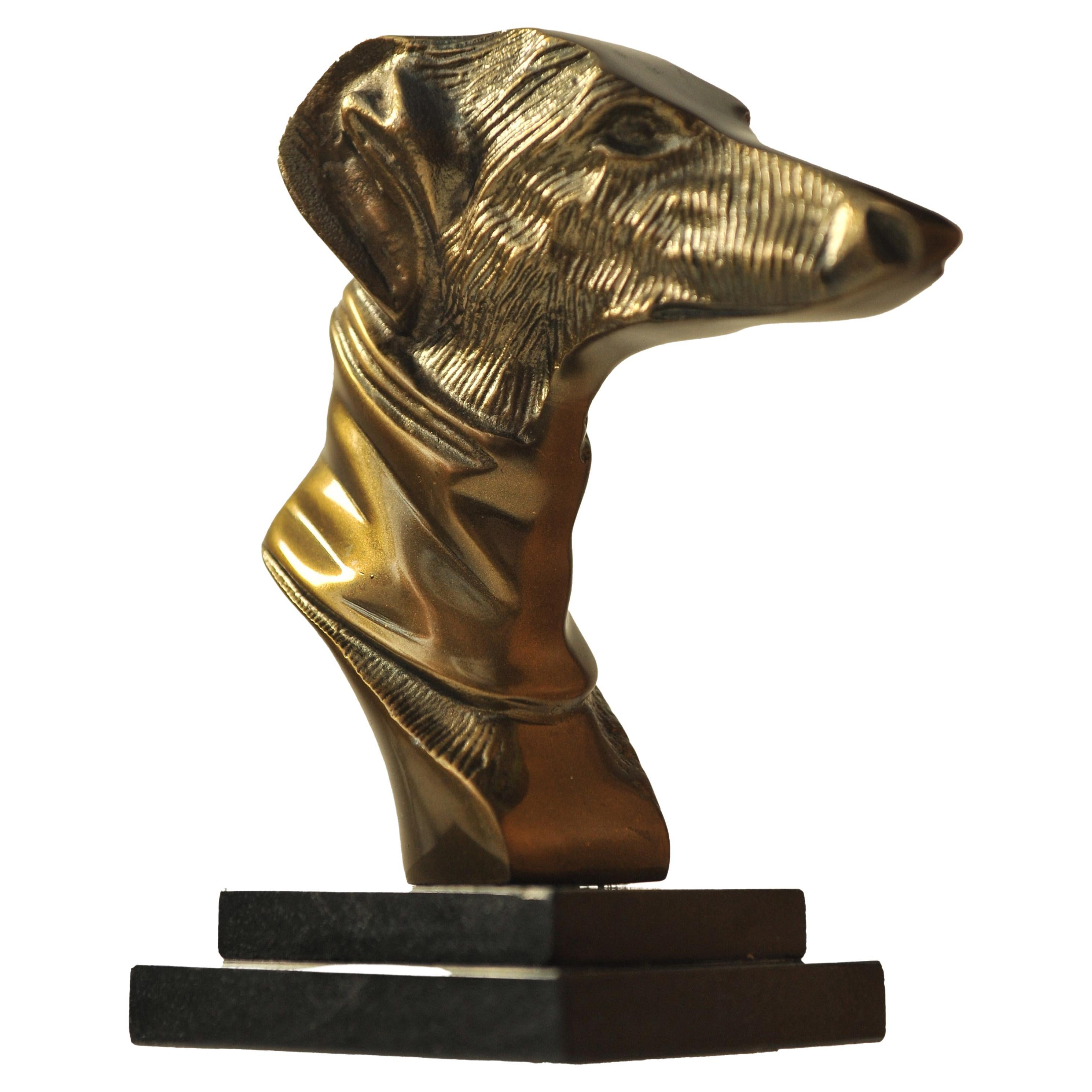 Greyhound Bronze Figurehead On Plinth Ideal For Desk Paperweight Or Decoration. For Sale