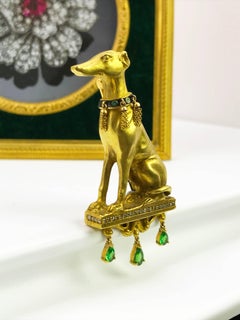 18K Gold Greyhound Diamond and Tsavorite Garnet Brooch