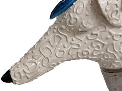 Greyhound with fish, Dog Ceramic centerpiece, silver collar, Handmade in Italy