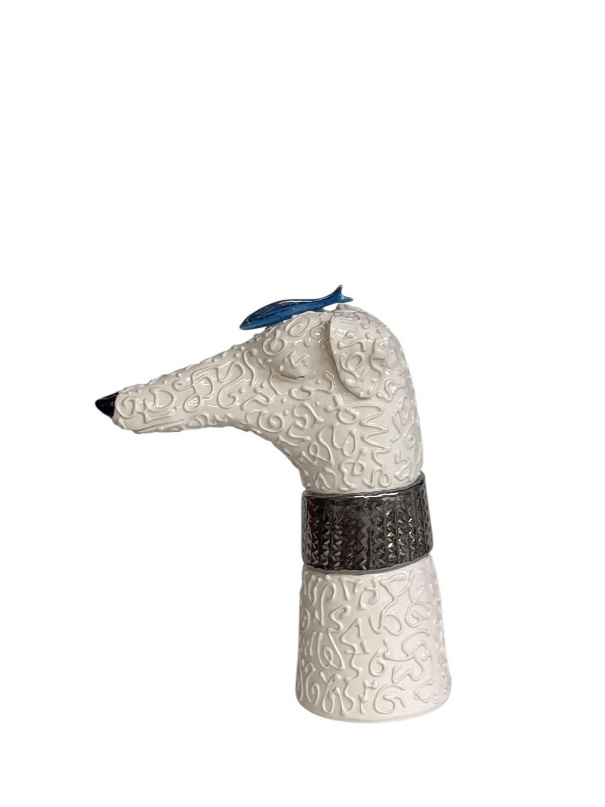 Perro galgo Centro de cerámica con collar de plata Hecho a mano en Italia. Nuevo 2025 Italiano en venta