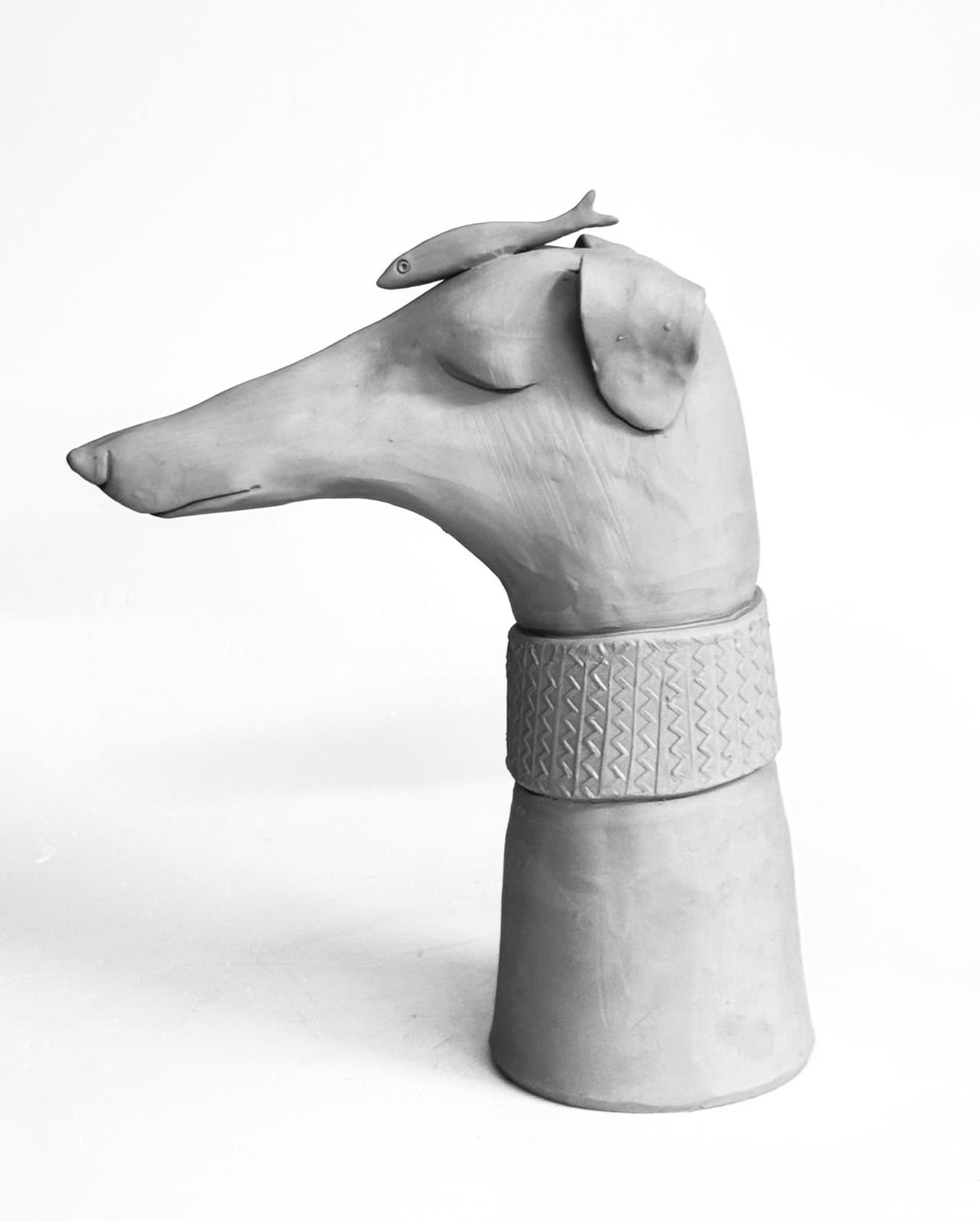 Perro galgo Centro de cerámica con collar de plata Hecho a mano en Italia. Nuevo 2025 en venta 1