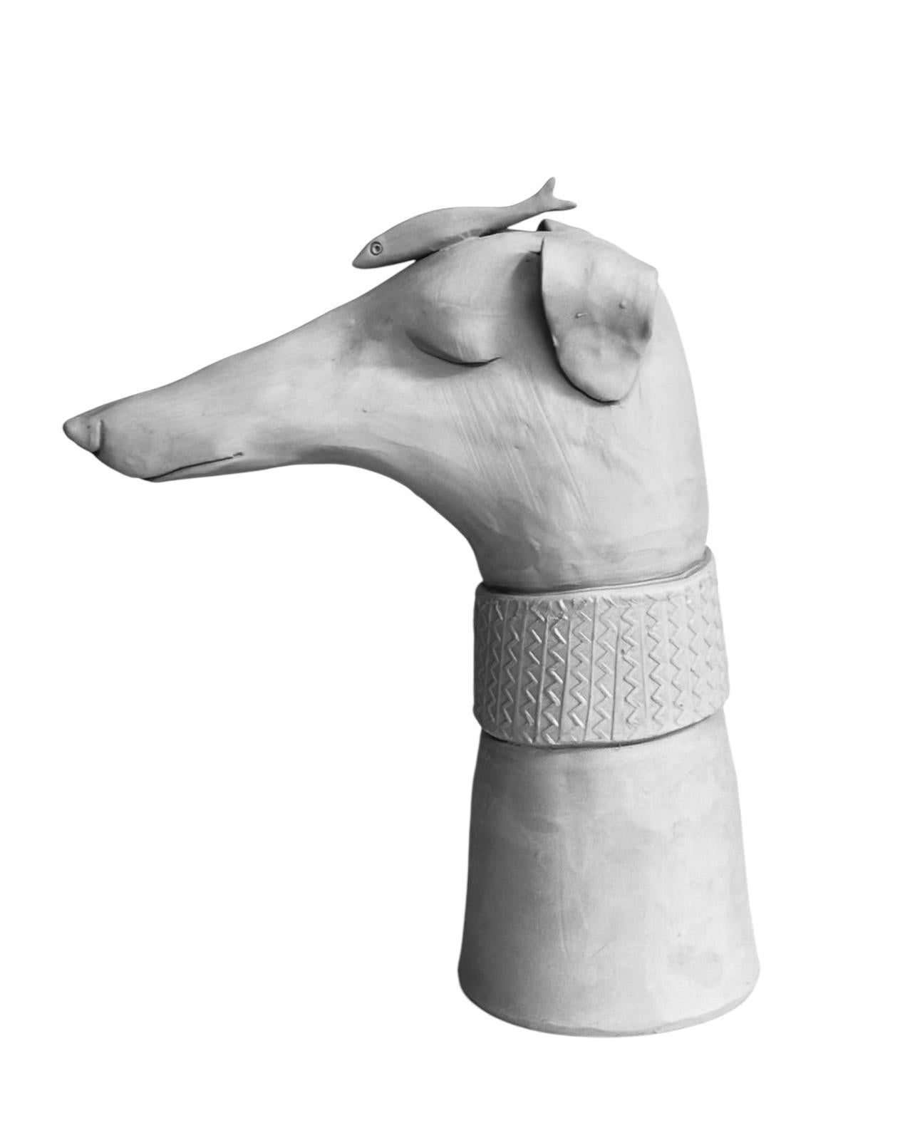 Perro galgo Centro de cerámica con collar de plata Hecho a mano en Italia. Nuevo 2025 en venta 2