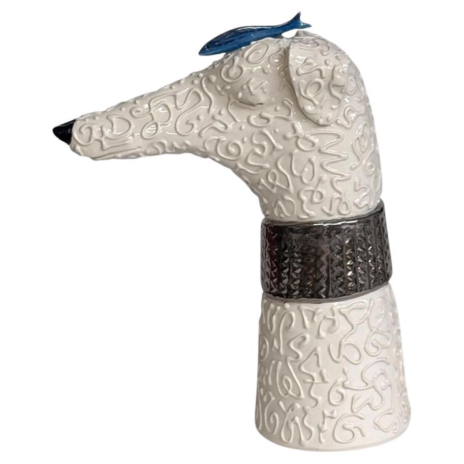 Perro galgo Centro de cerámica con collar de plata Hecho a mano en Italia. Nuevo 2025