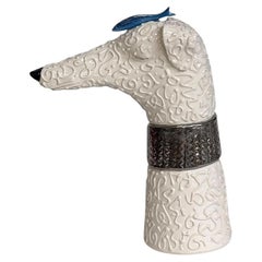 Perro galgo Centro de cerámica con collar de plata Hecho a mano en Italia. Nuevo 2025