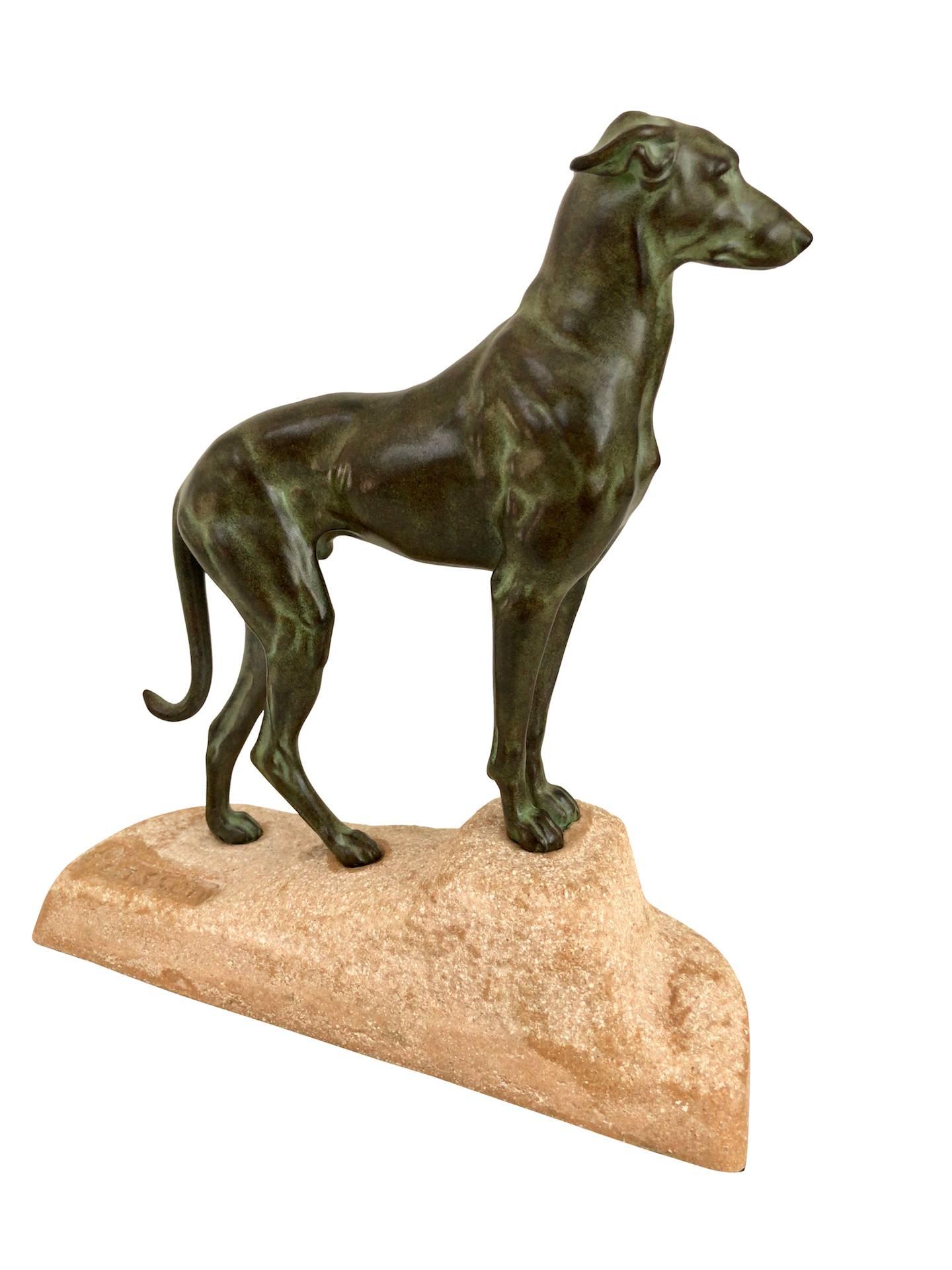 Spelter Greyhound Dog Sculpture Sloughi by Jules Edmond Masson for Max Le Verrier