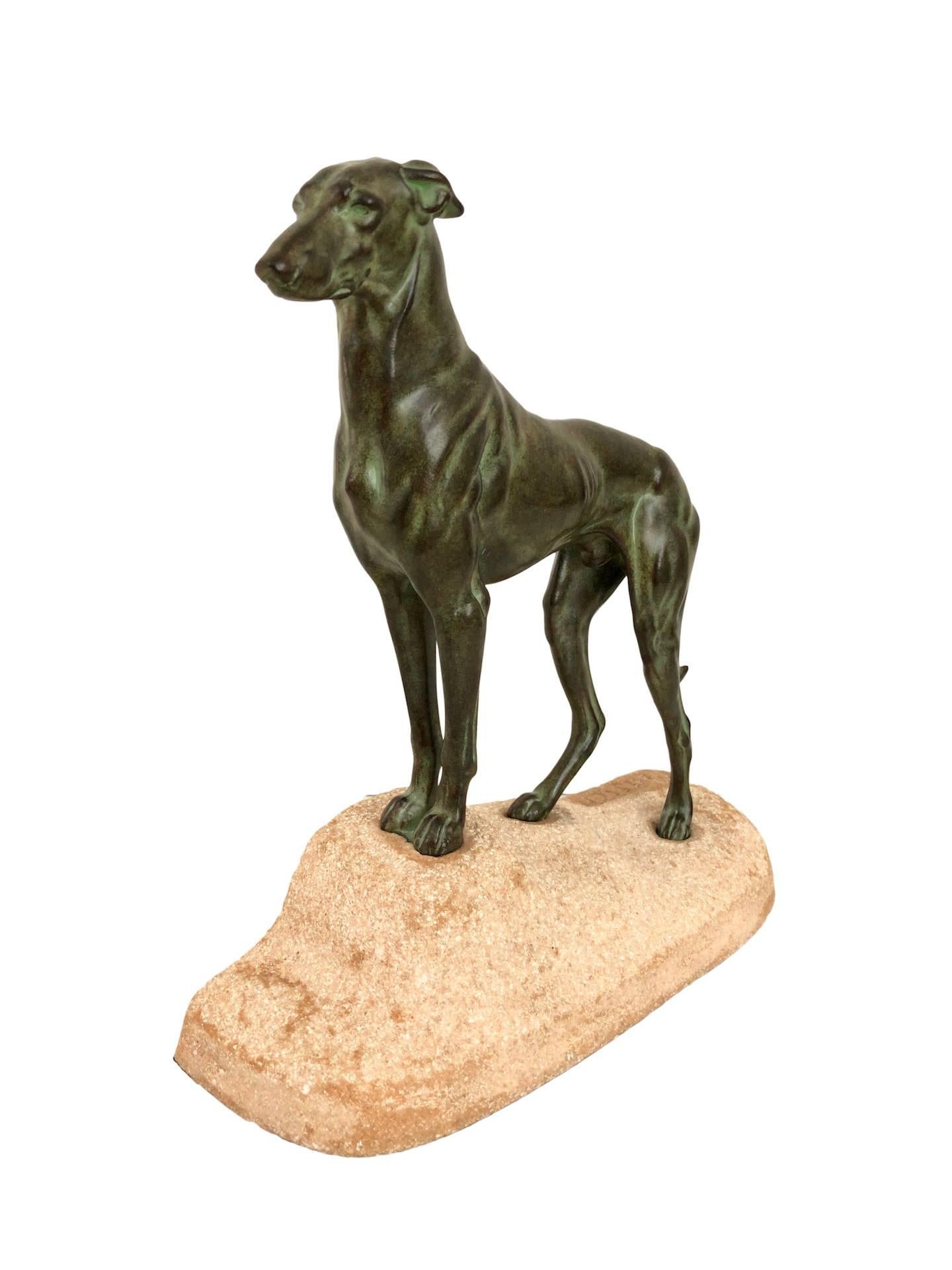 Patinated Greyhound Dog Sculpture Sloughi by Jules Edmond Masson for Max Le Verrier
