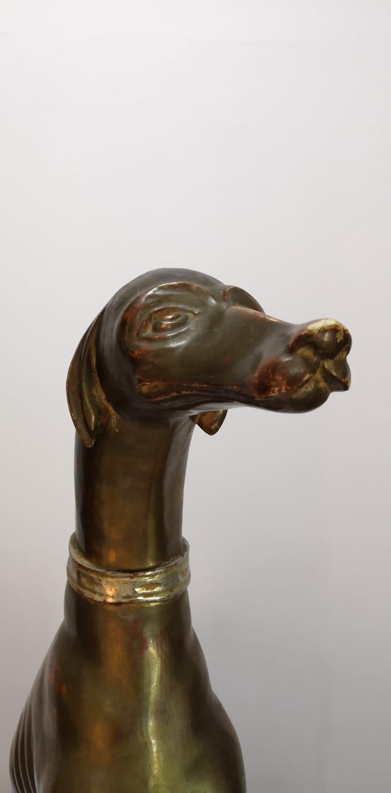 Art Deco Greyhound Sculpture Dog in Carved and Gilded Wood, Italy, pp S.XX For Sale