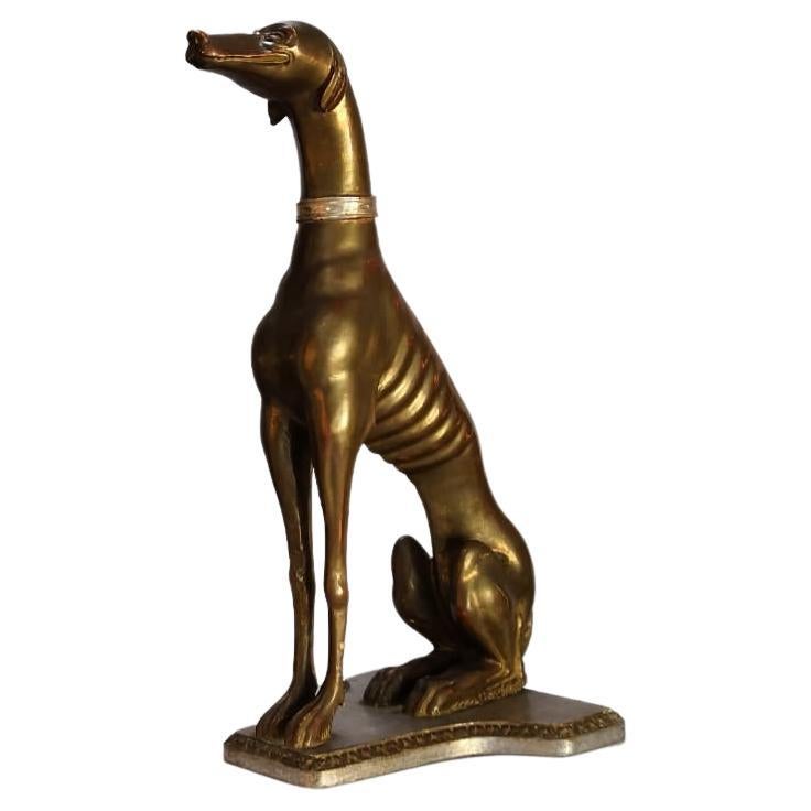 Greyhound Sculpture Dog in Carved and Gilded Wood, Italy, pp S.XX For Sale