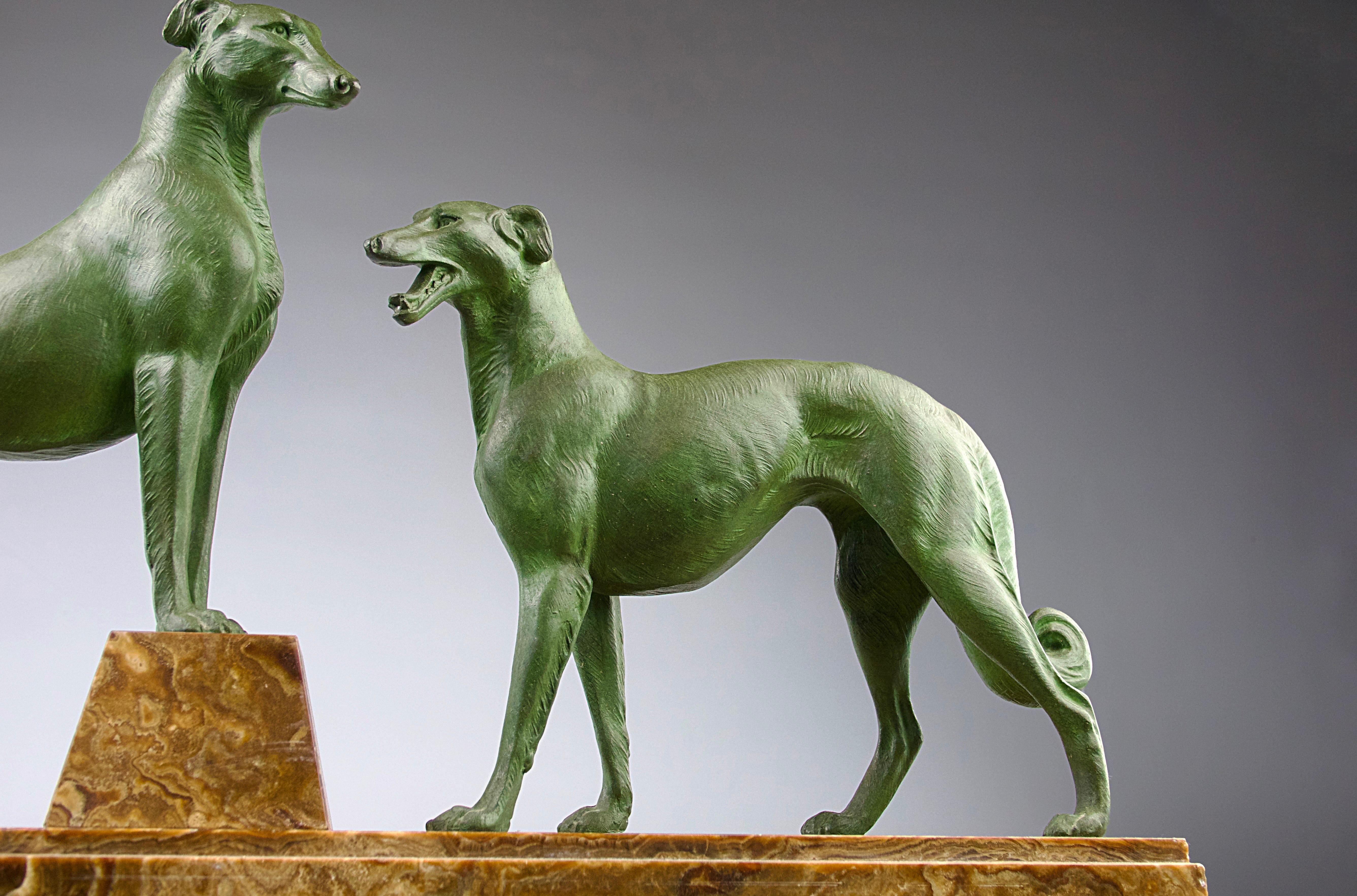 Patinated Att. to Louis Albert Carvin, Greyhound Sculpture, French Art Deco 1930s For Sale