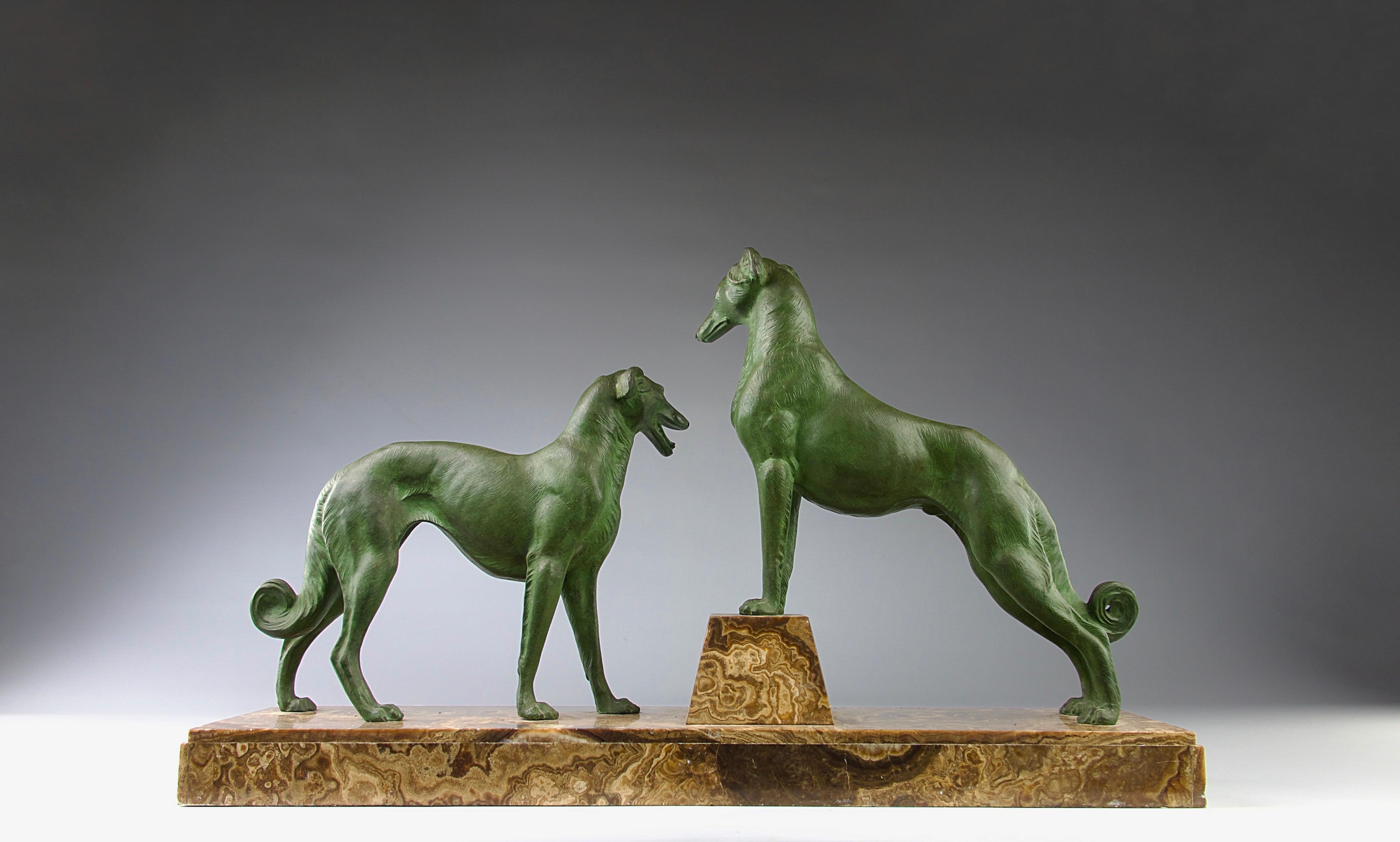 Patinated Greyhound Sculpture, France Art Déco, 1930s For Sale