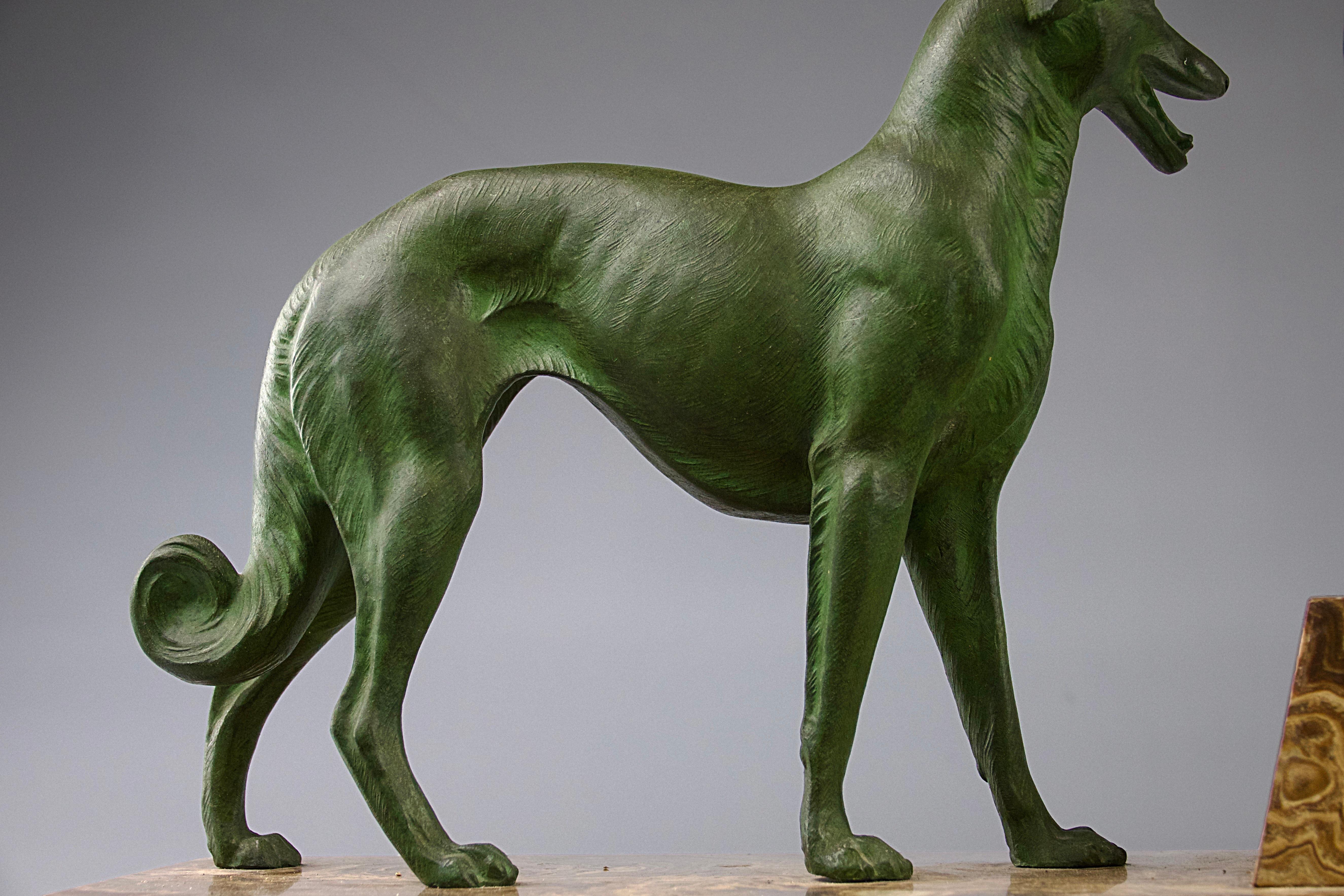 Spelter Greyhound Sculpture, France Art Déco, 1930s For Sale