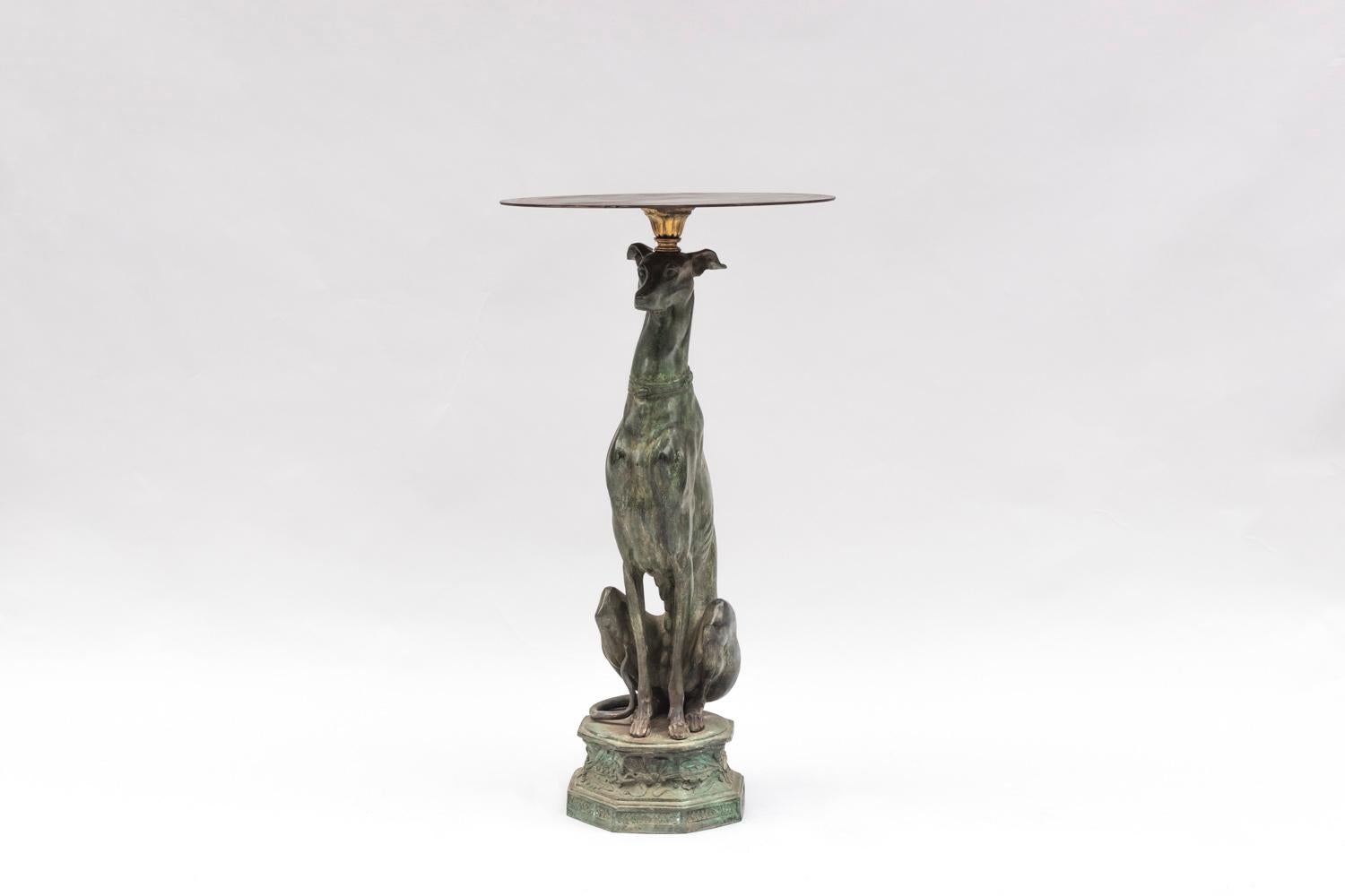 French Greyhound Stand in Bronze and Marble, Early 20th Century