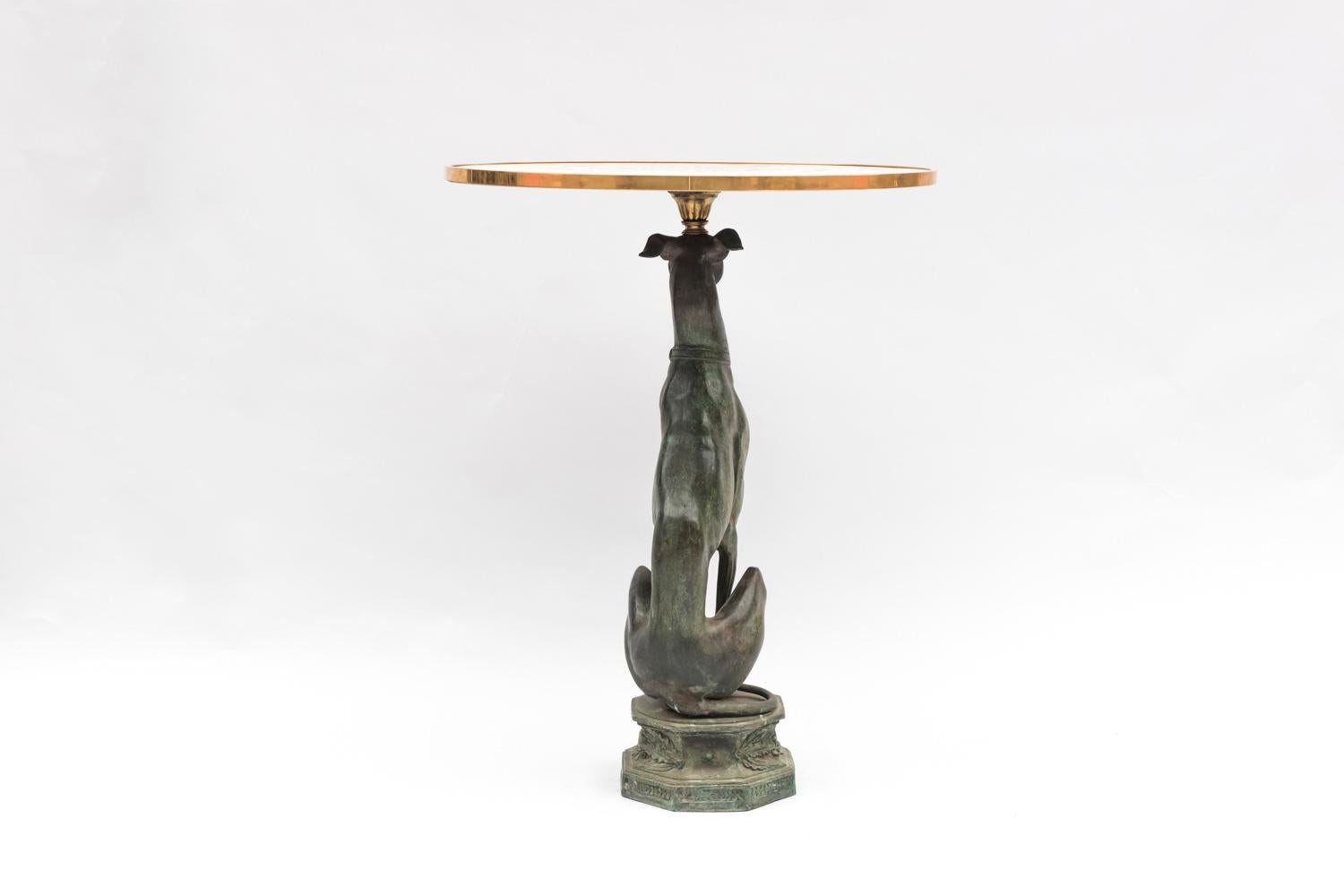 Gilt Greyhound Stand in Bronze and Marble, Early 20th Century
