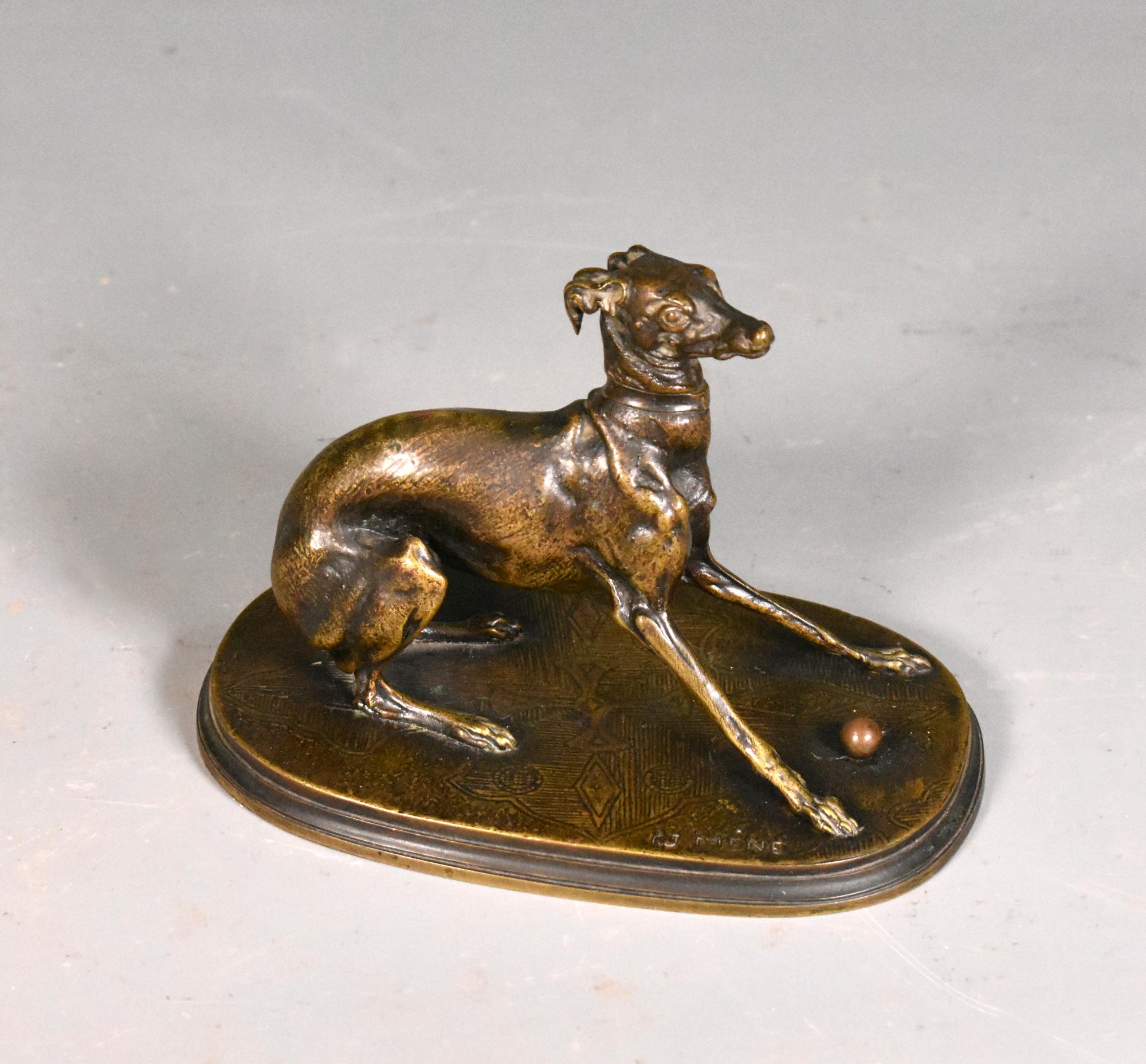 Greyhound with Ball in Bronze by Pierre-Jules Mène (1810-1879)

This delightful greyhound has been captured in a playful pose by the sculptor Pierre-Jules Mène, one of the foremost members of the school of French 'Animalier' Sculptors and a
