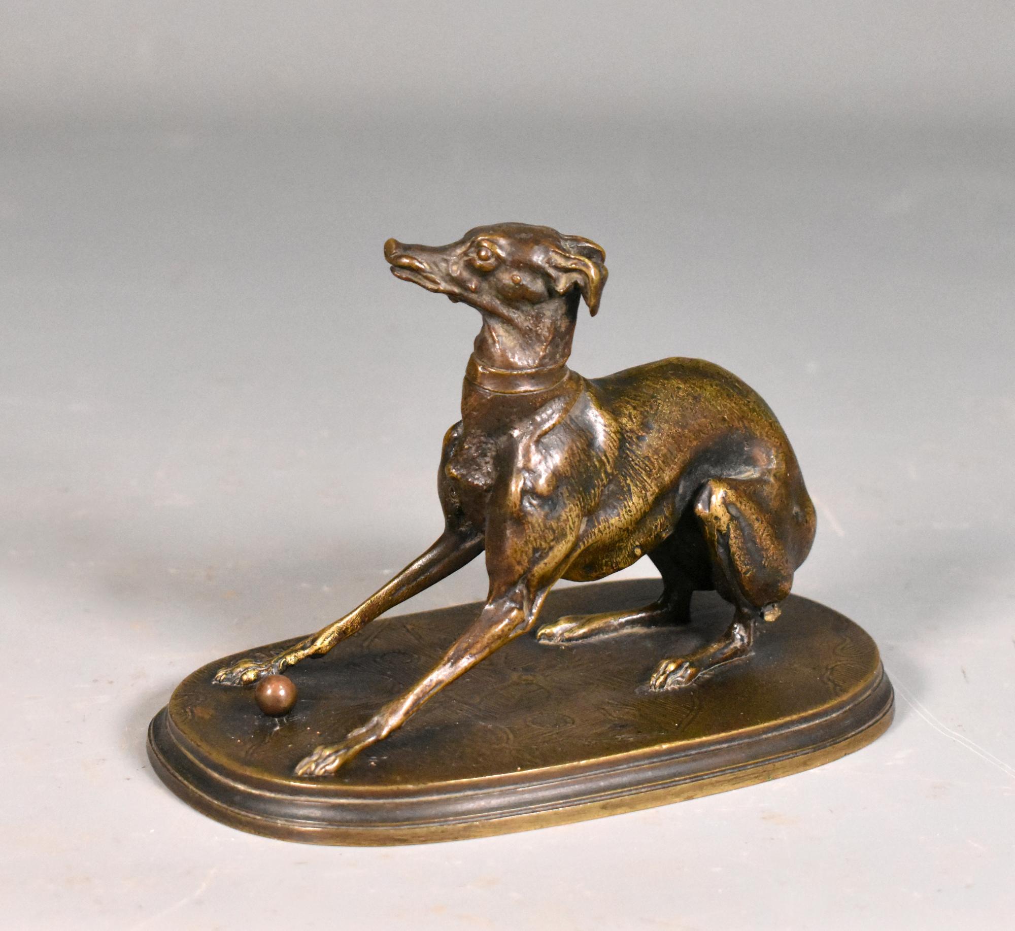 French Greyhound with Ball in Bronze by Pierre-Jules Mène '1810-1879' For Sale
