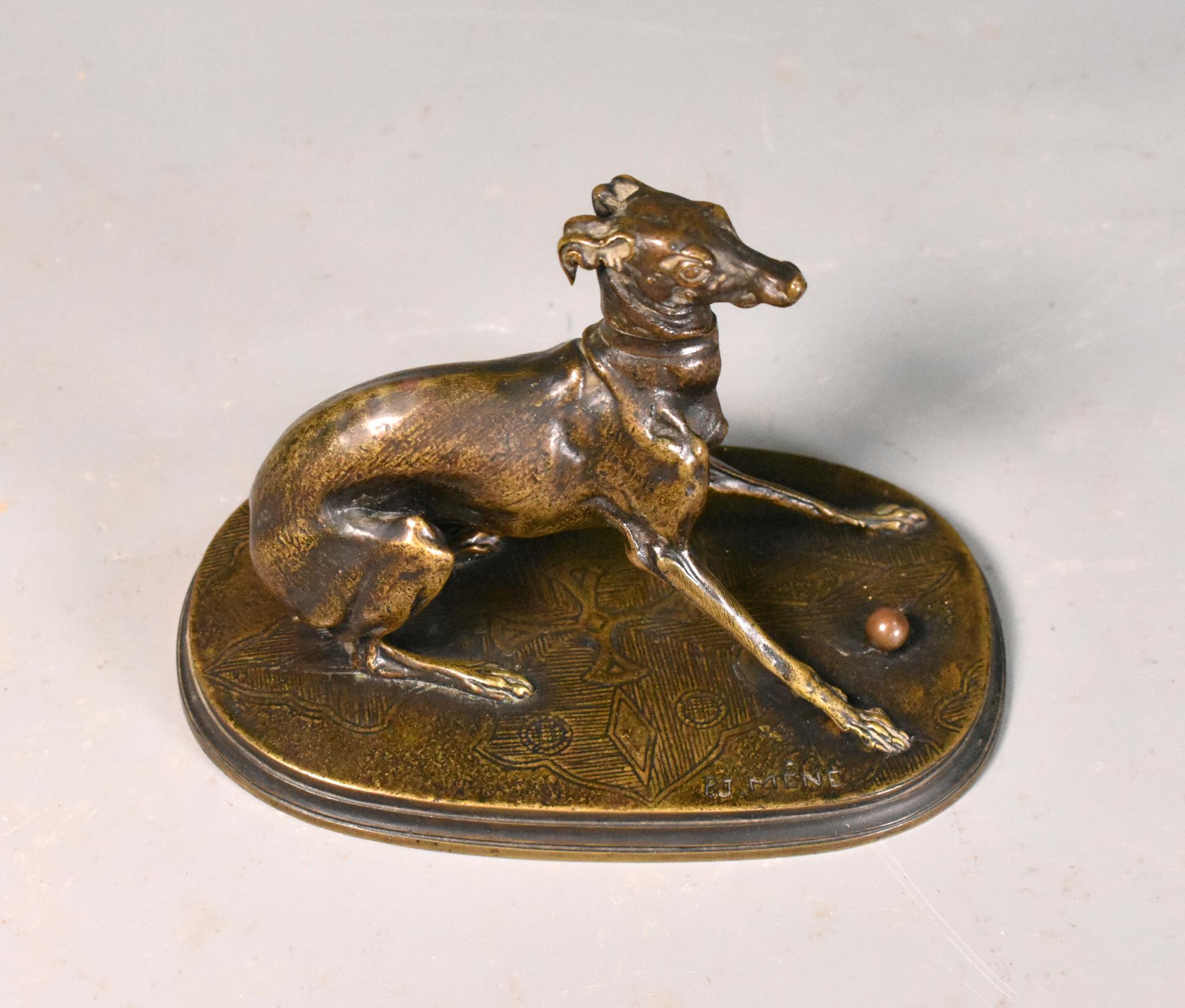 Greyhound with Ball in Bronze by Pierre-Jules Mène '1810-1879' In Good Condition For Sale In SAINTE-COLOMBE, FR