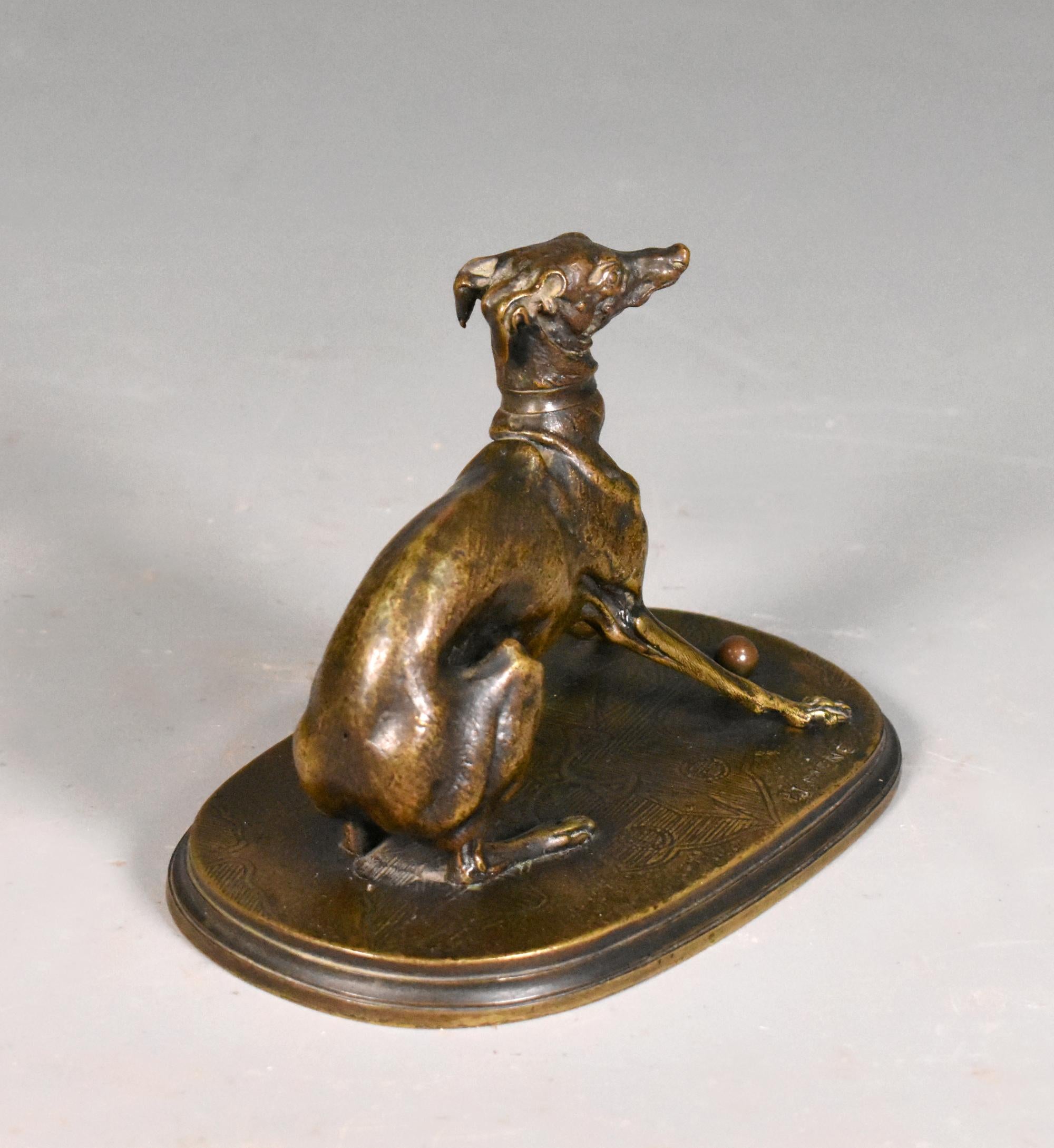 19th Century Greyhound with Ball in Bronze by Pierre-Jules Mène '1810-1879' For Sale